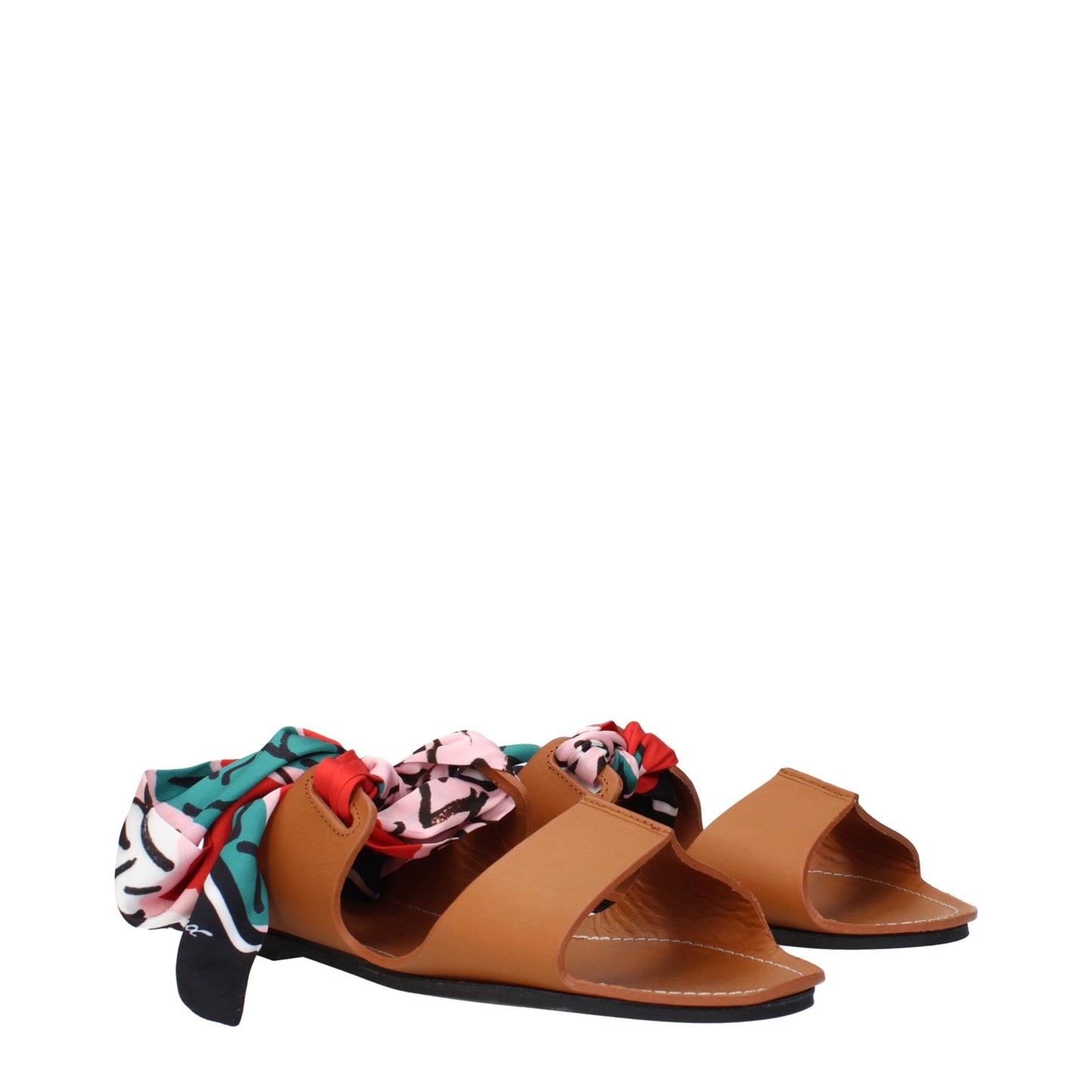 Max Mara bruine leren platte sandalen