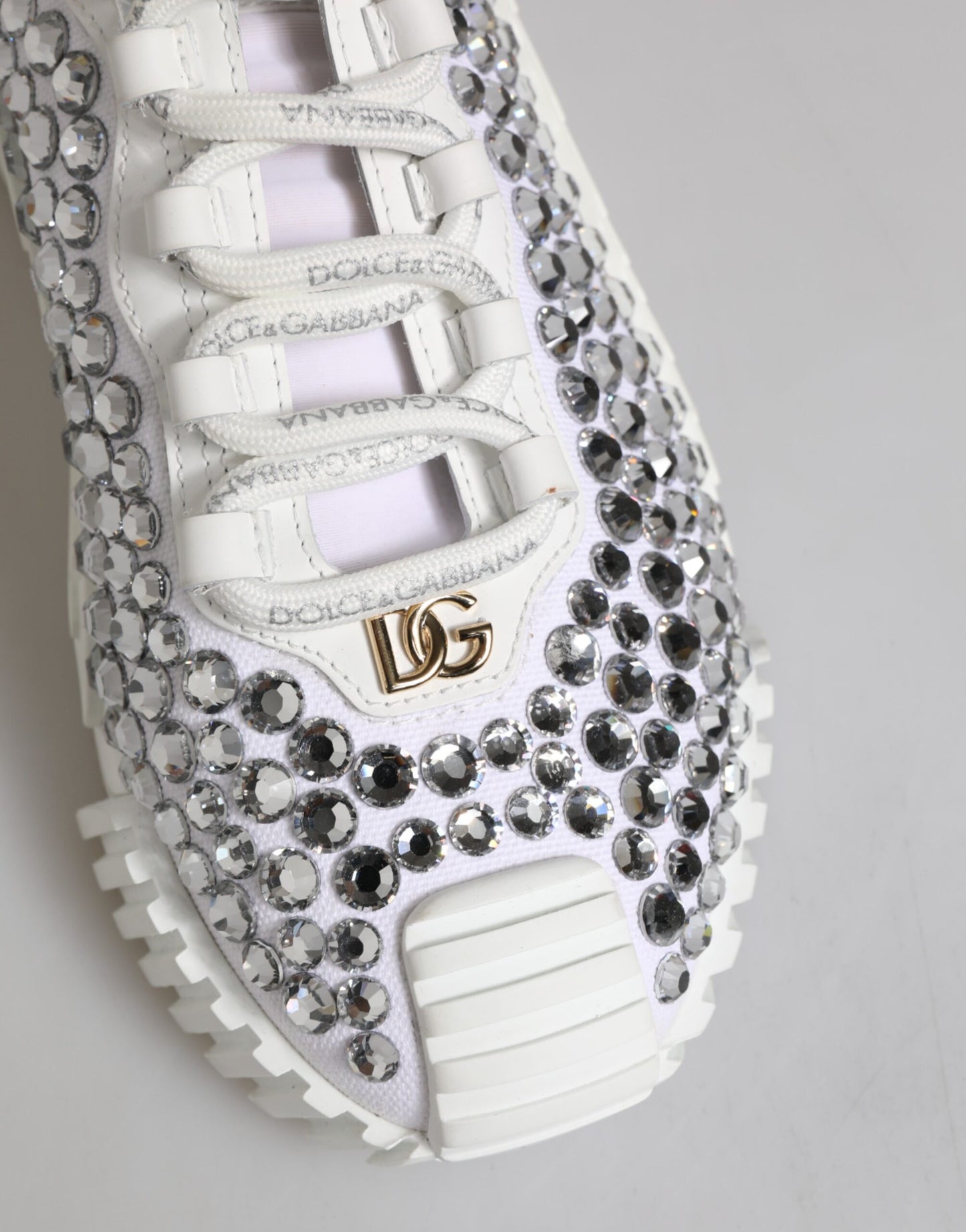 Sneakers en toile et cuir blanc NS1 ornées de strass Dolce & Gabbana
