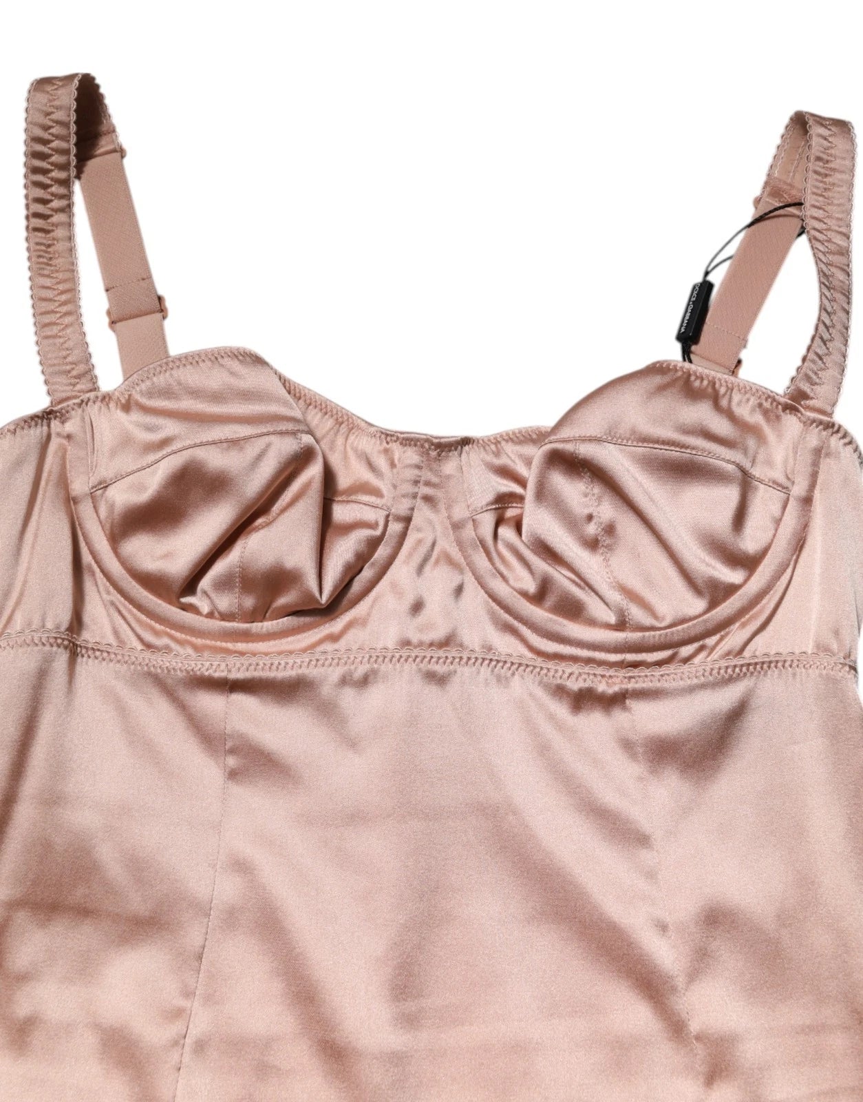 Dolce & Gabbana Blush Pink Zijden Satijnen Bustier Midi Bodycon Jurk