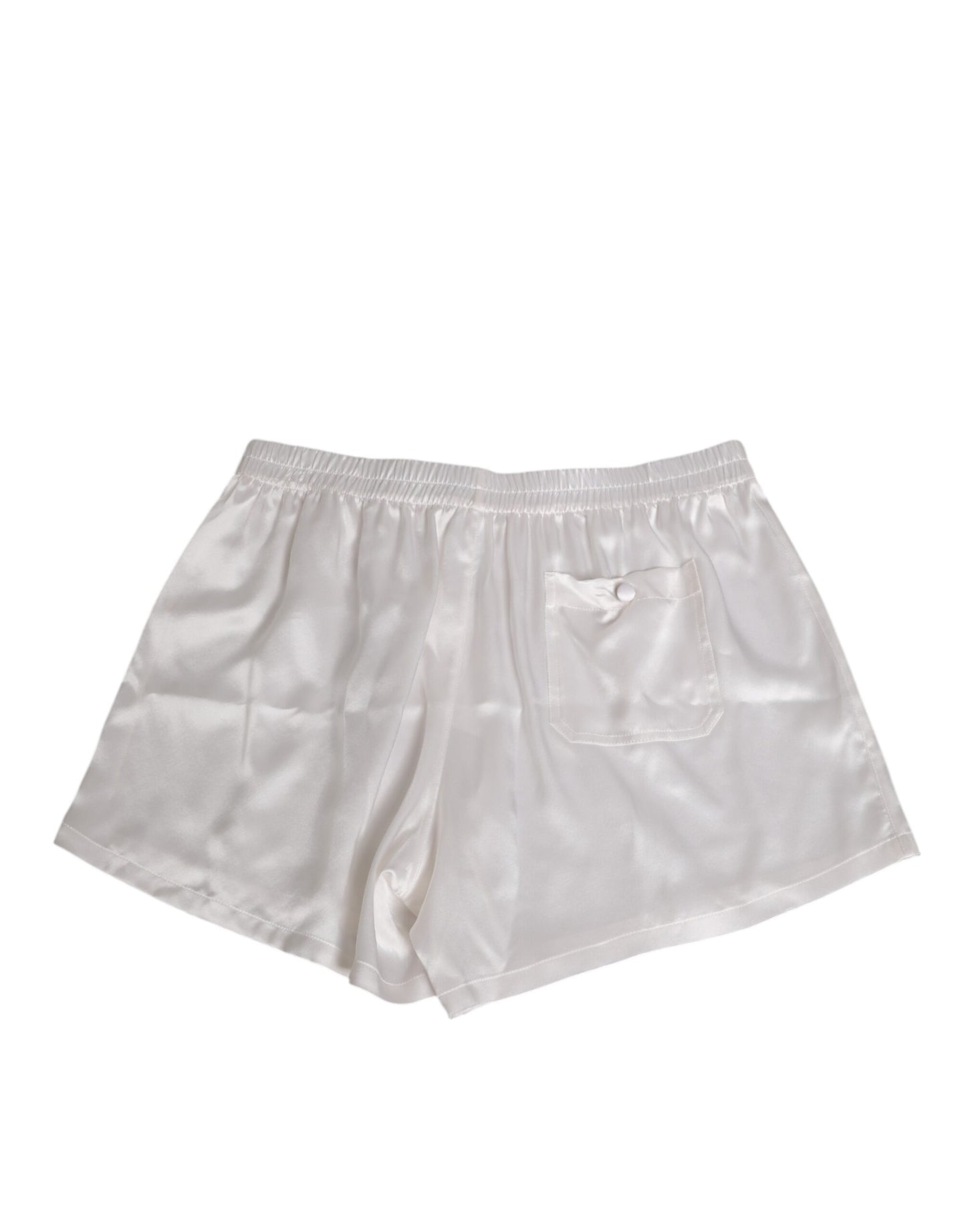 Short de bain boxer pour homme en satin de soie blanc extensible Dolce & Gabbana
