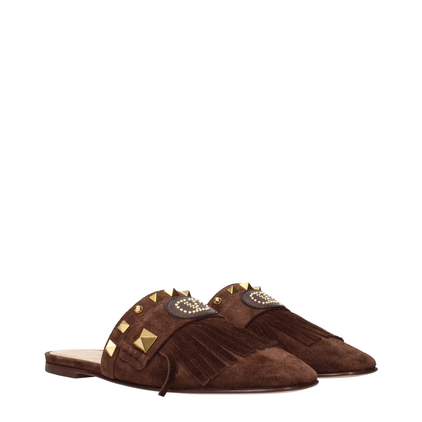 Sandales-chaussons en cuir marron Valentino Garavani