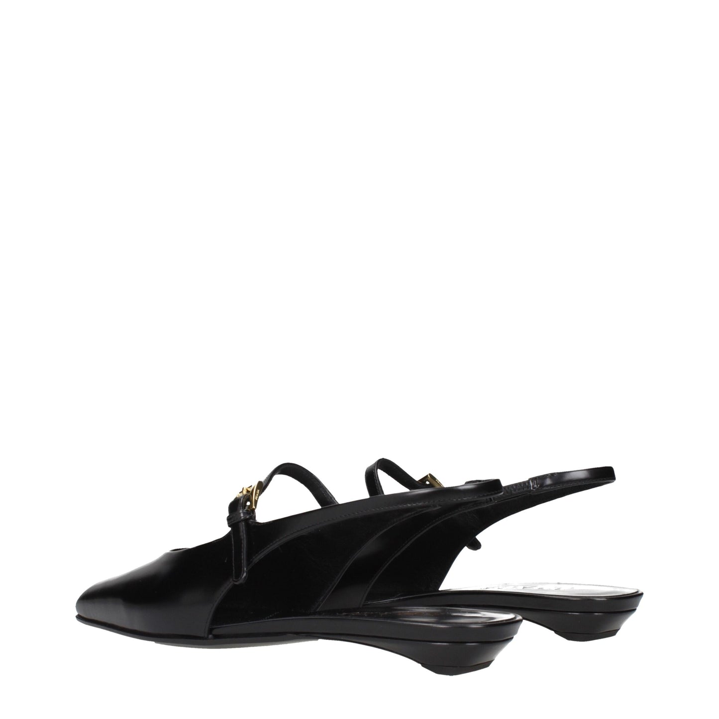 Sandales plates en cuir noir Prada