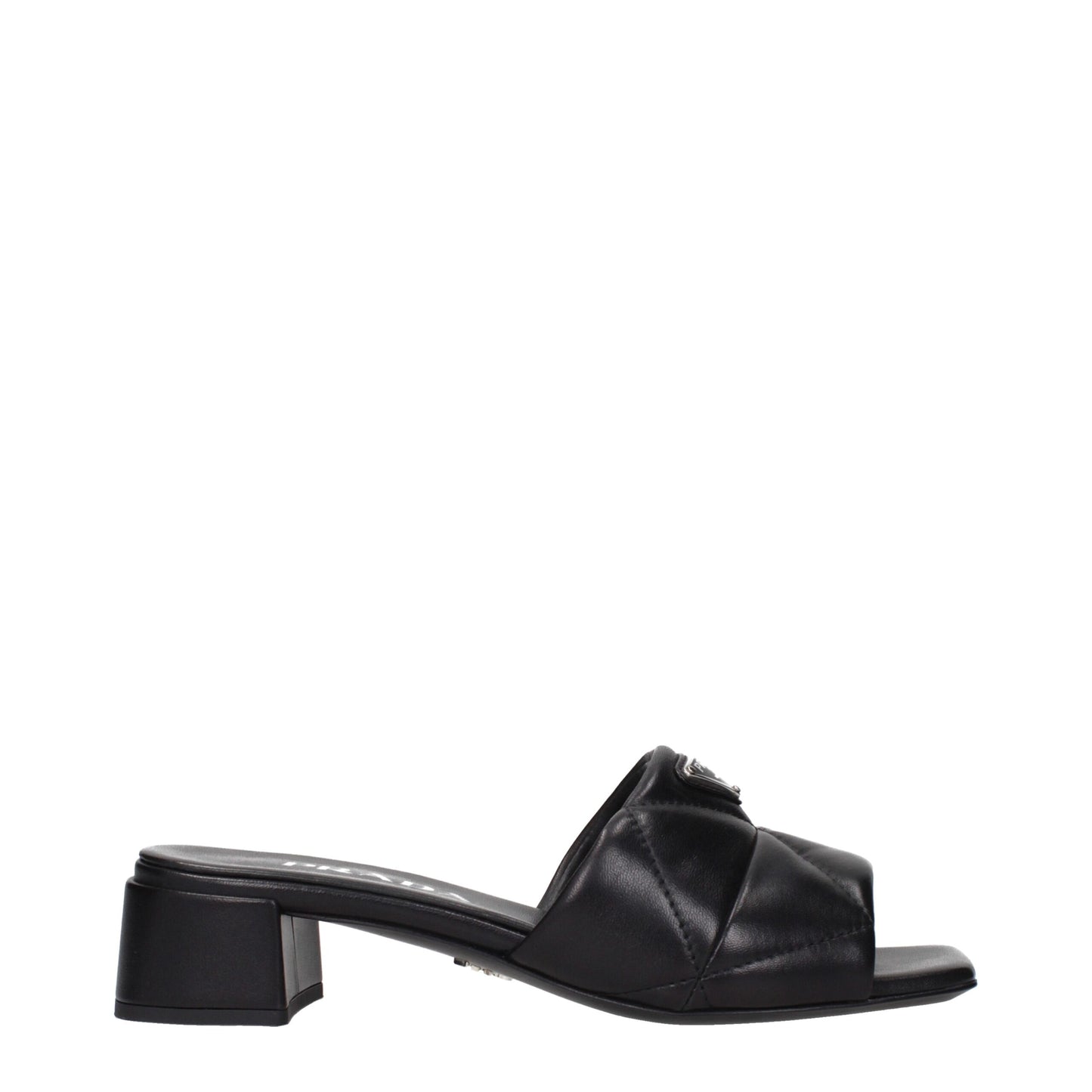 Sandales plates en cuir noir Prada