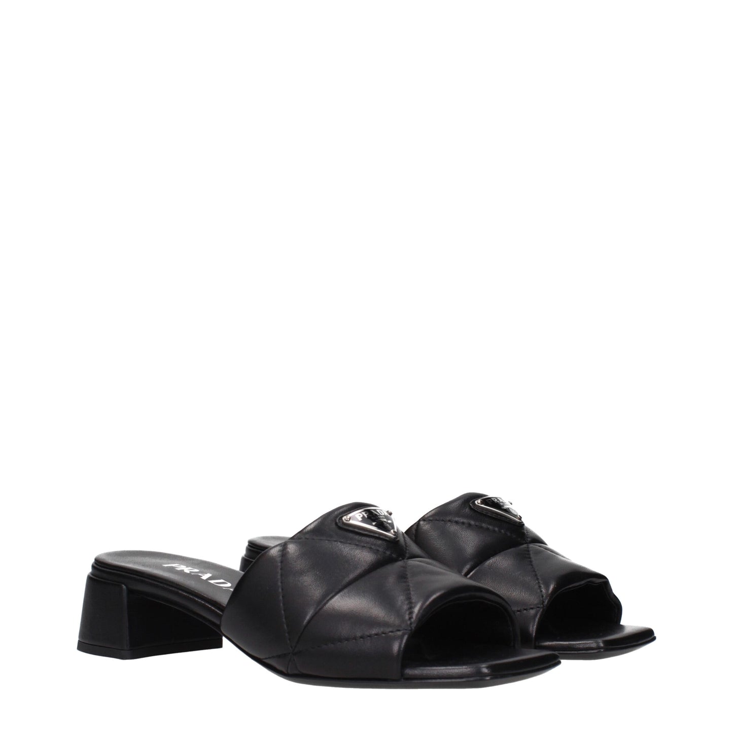 Sandales plates en cuir noir Prada