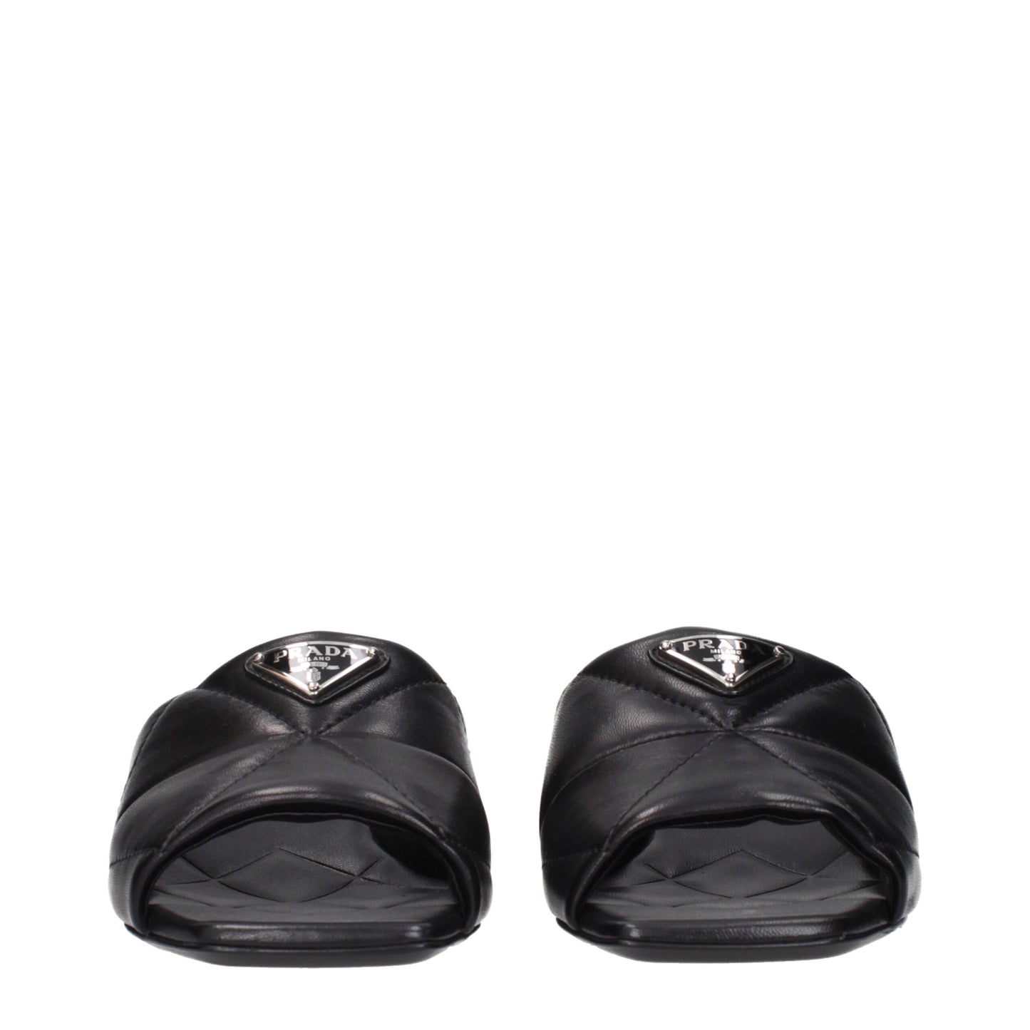 Sandales plates en cuir noir Prada