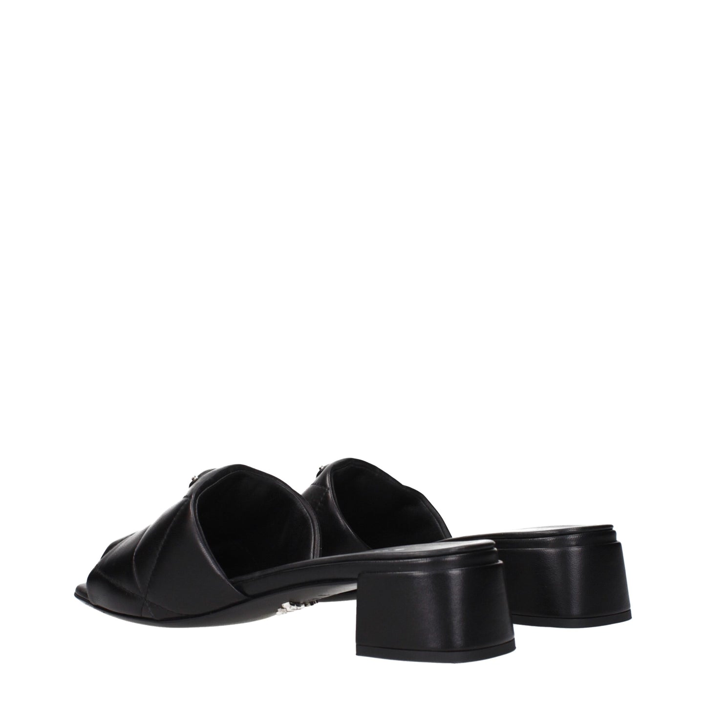Sandales plates en cuir noir Prada