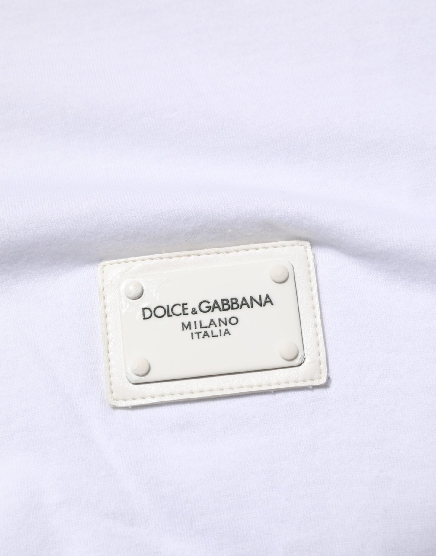 Dolce & Gabbana White Logo Plaque Cotton Crew Neck T-shirt