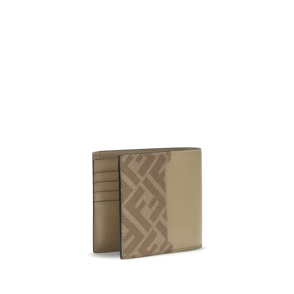 Fendi FF leren en canvas portemonnee met twee compartimenten