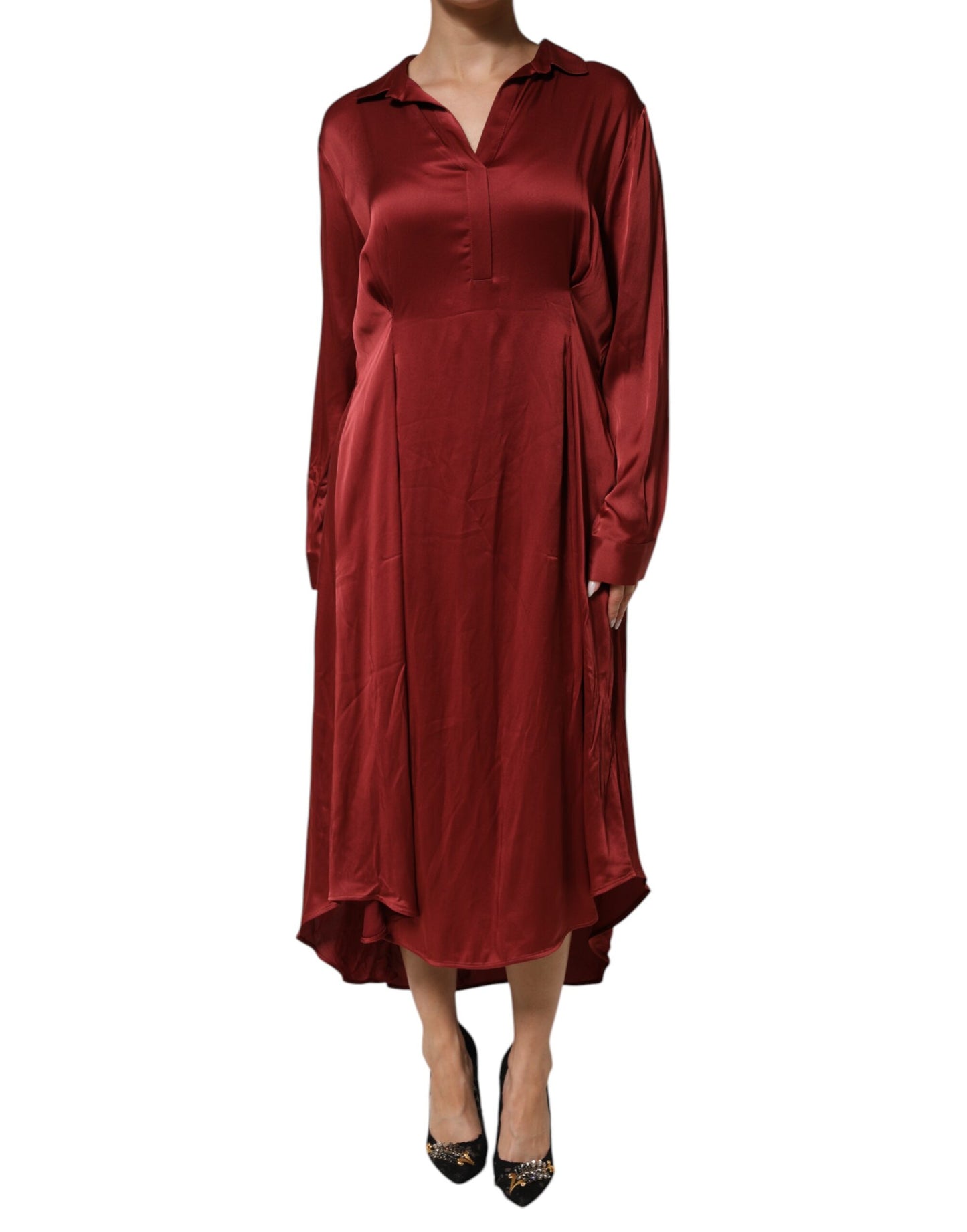 Fabiana Filippi Robe longue en satin de viscose et d'acétate bordeaux