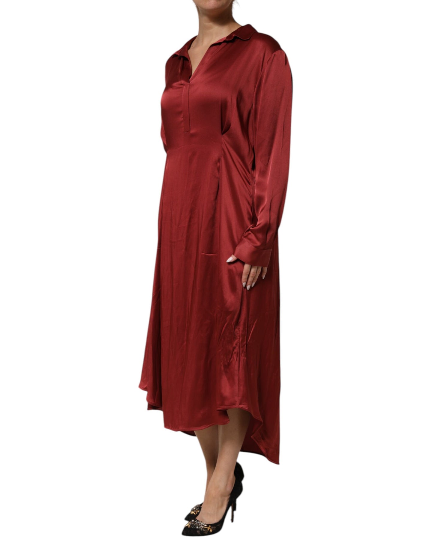 Fabiana Filippi Robe longue en satin de viscose et d'acétate bordeaux