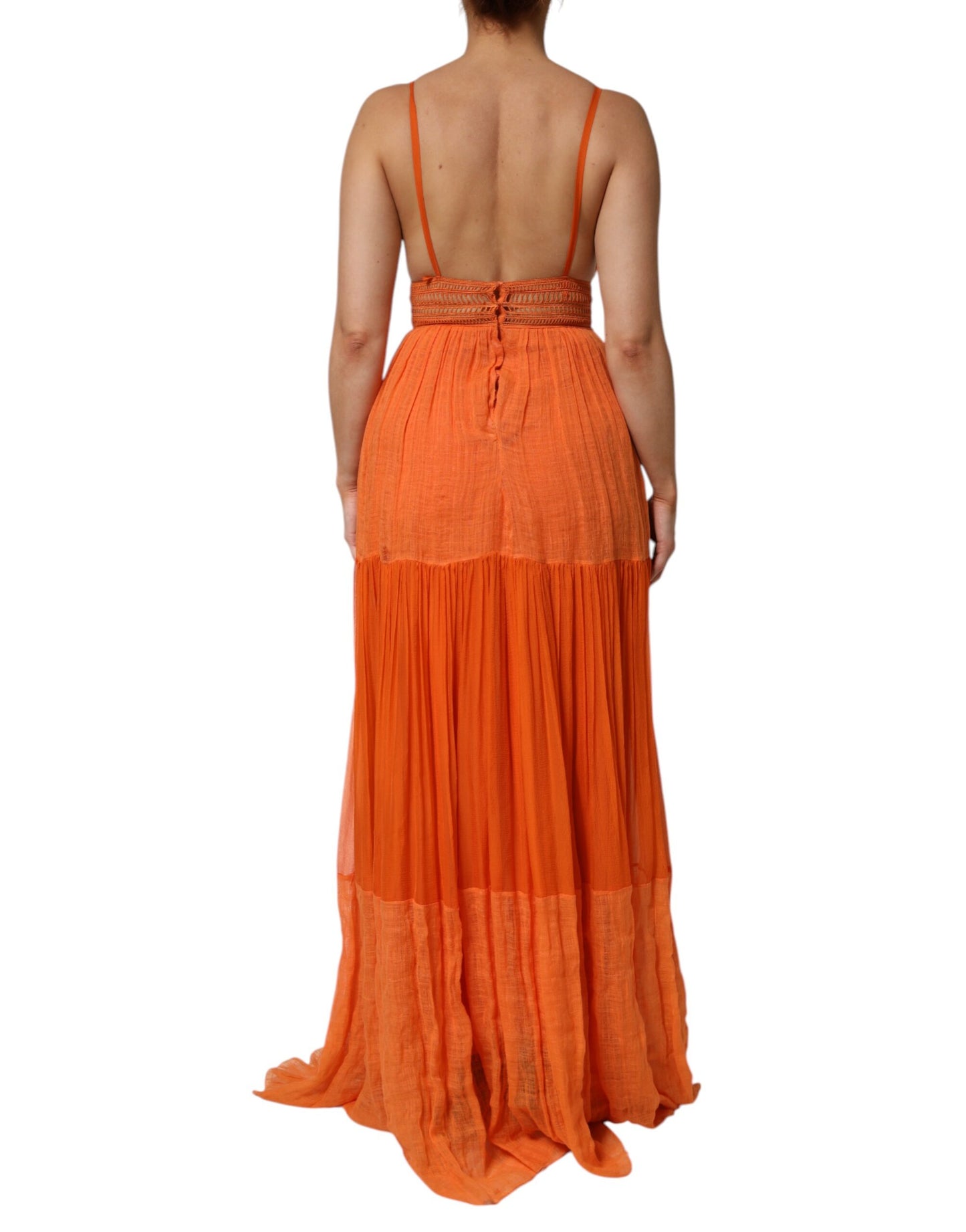 Robe maxi à plusieurs épaisseurs en dentelle orange avec bustier de Alberta Ferretti