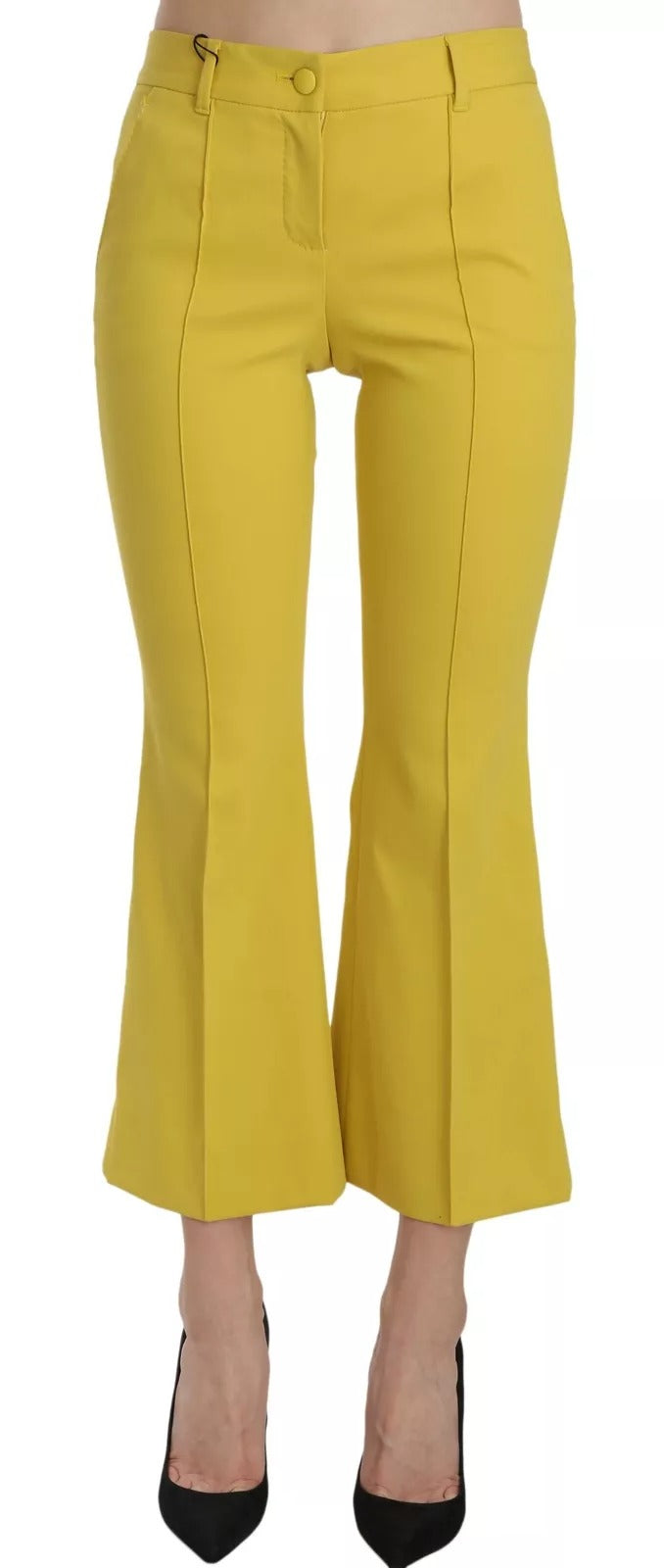 Pantalon capri en coton à jambes évasées et taille haute, jaune, Dolce & Gabbana