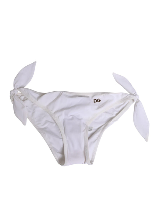 Culotte de bikini à logo blanc avec lanières latérales Dolce & Gabbana