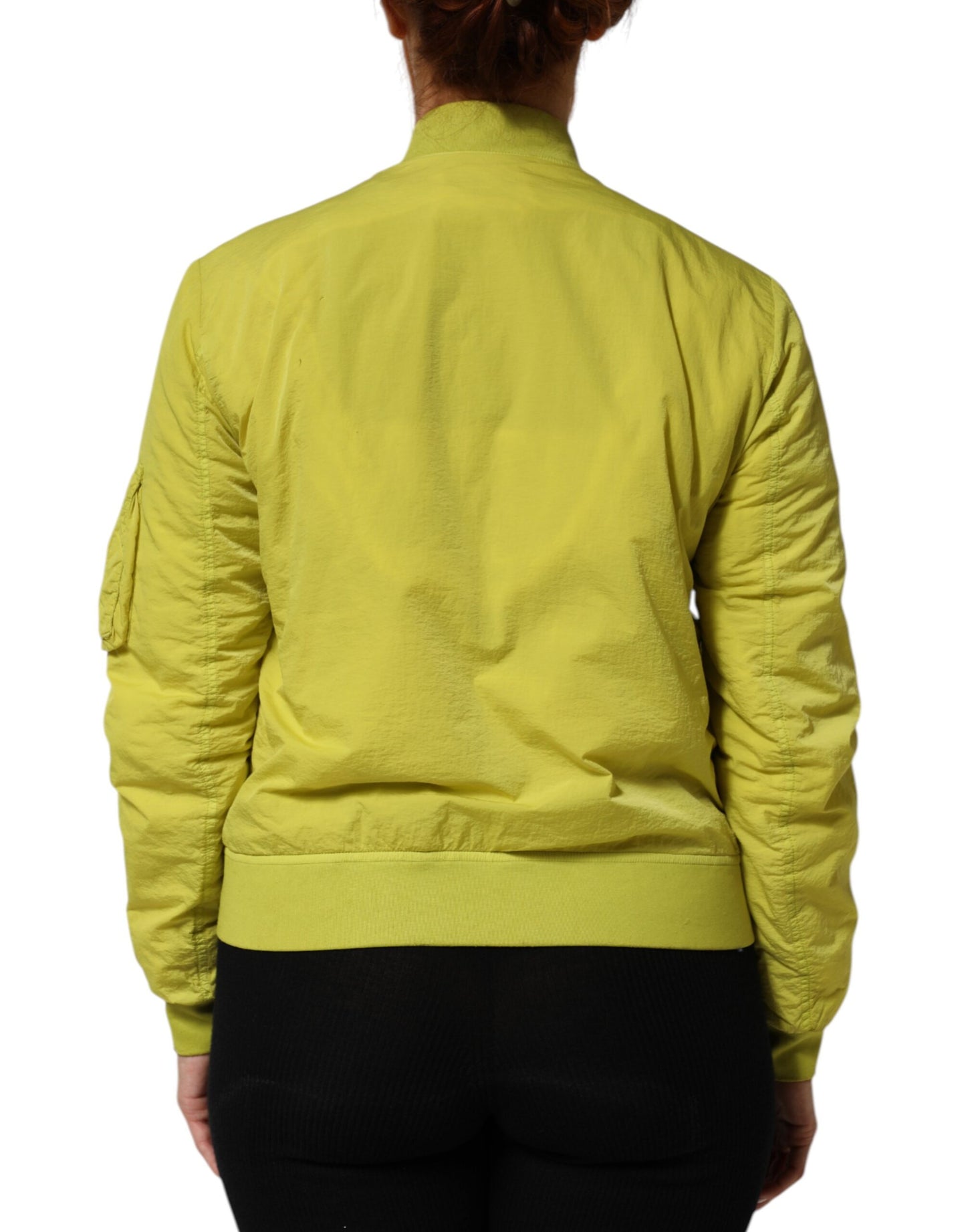 Veste bomber à fermeture éclair en polyamide jaune pour femme de Dolce & Gabbana
