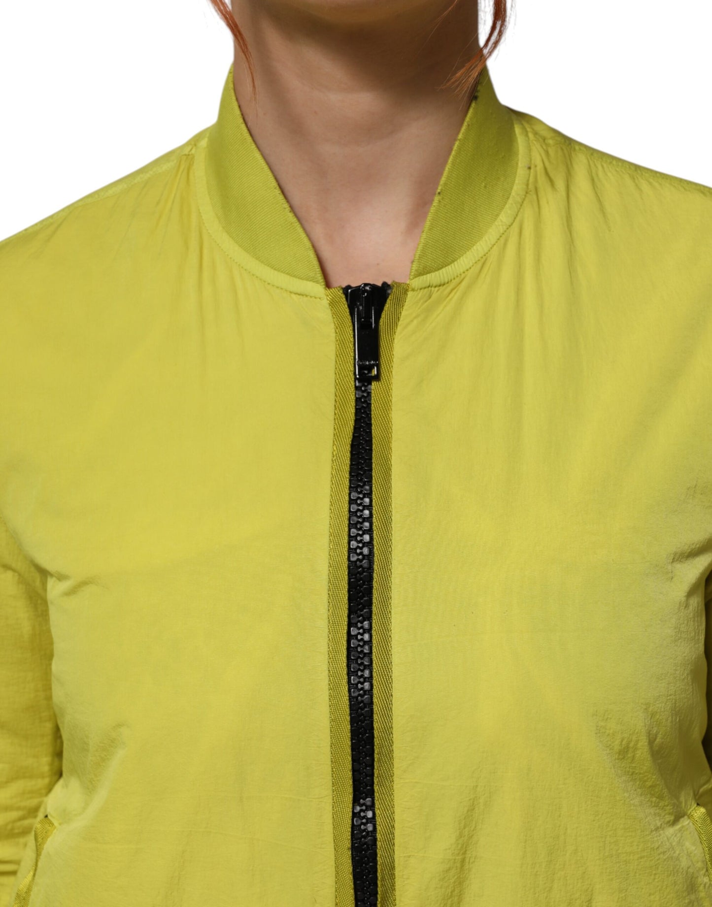 Veste bomber à fermeture éclair en polyamide jaune pour femme de Dolce & Gabbana