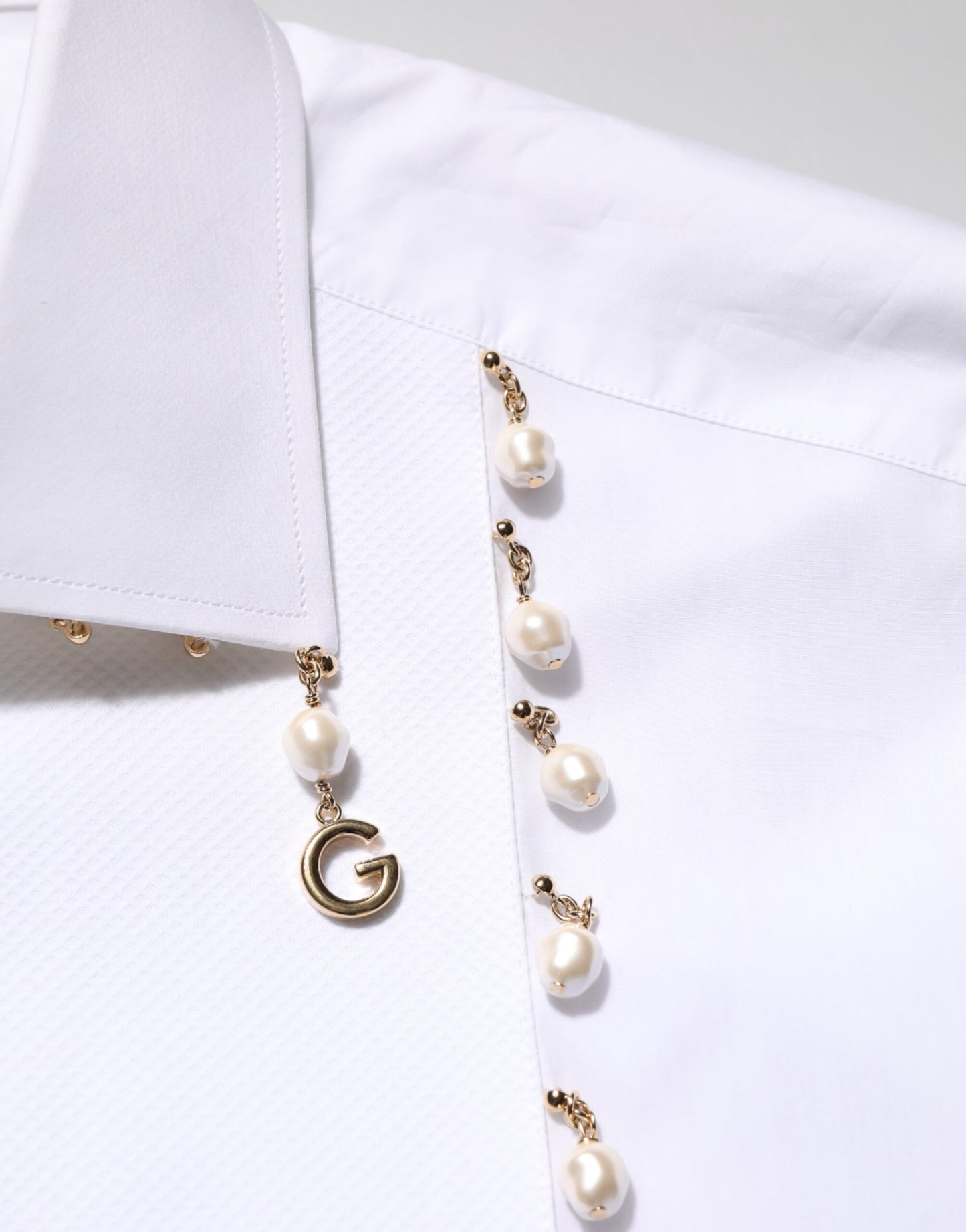 Chemise habillée Dolce & Gabbana en coton blanc avec logo DG et perles dorées