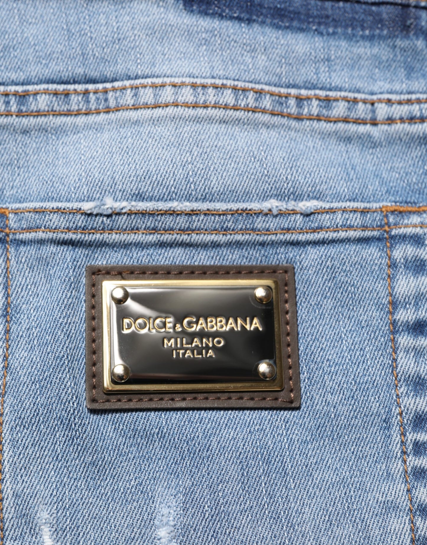 Jean en denim de coton bleu délavé coupe slim Dolce & Gabbana