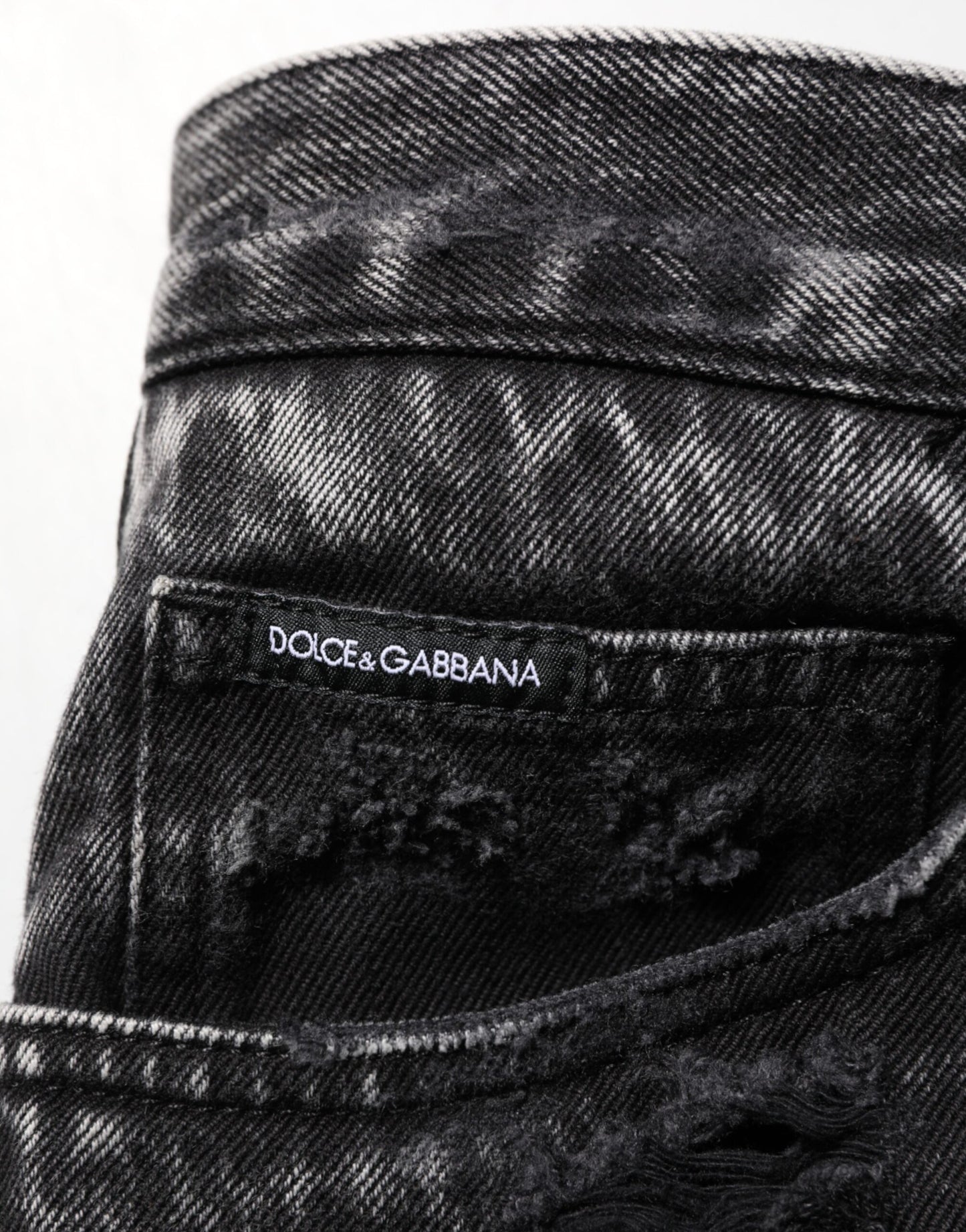 Jean en denim de coton noir délavé et déchiré Dolce & Gabbana