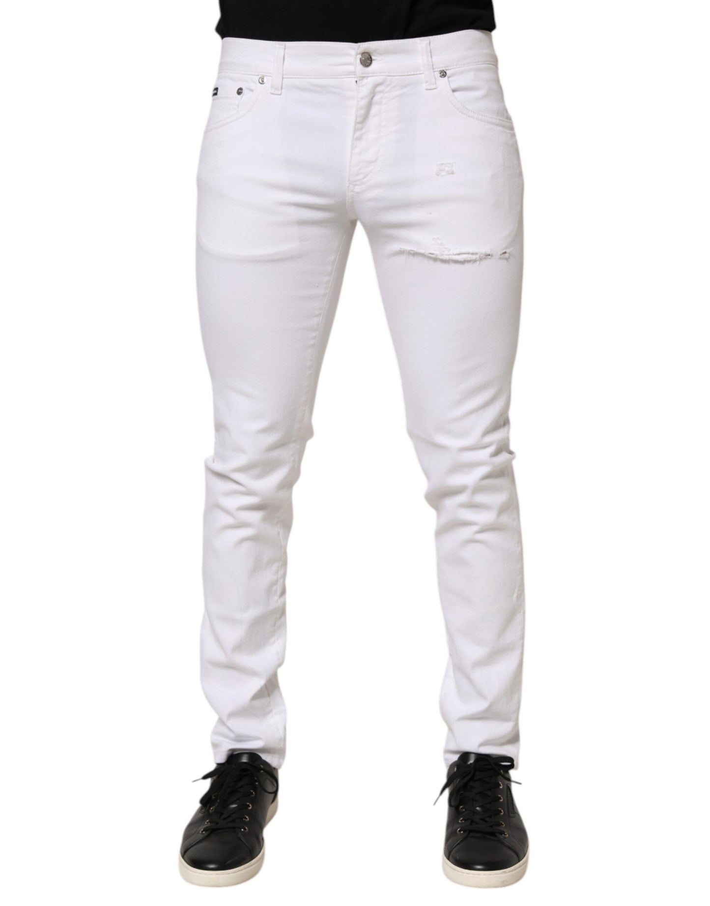 Dolce & Gabbana White Ripped Cotton Skinny Men Denim Jeans