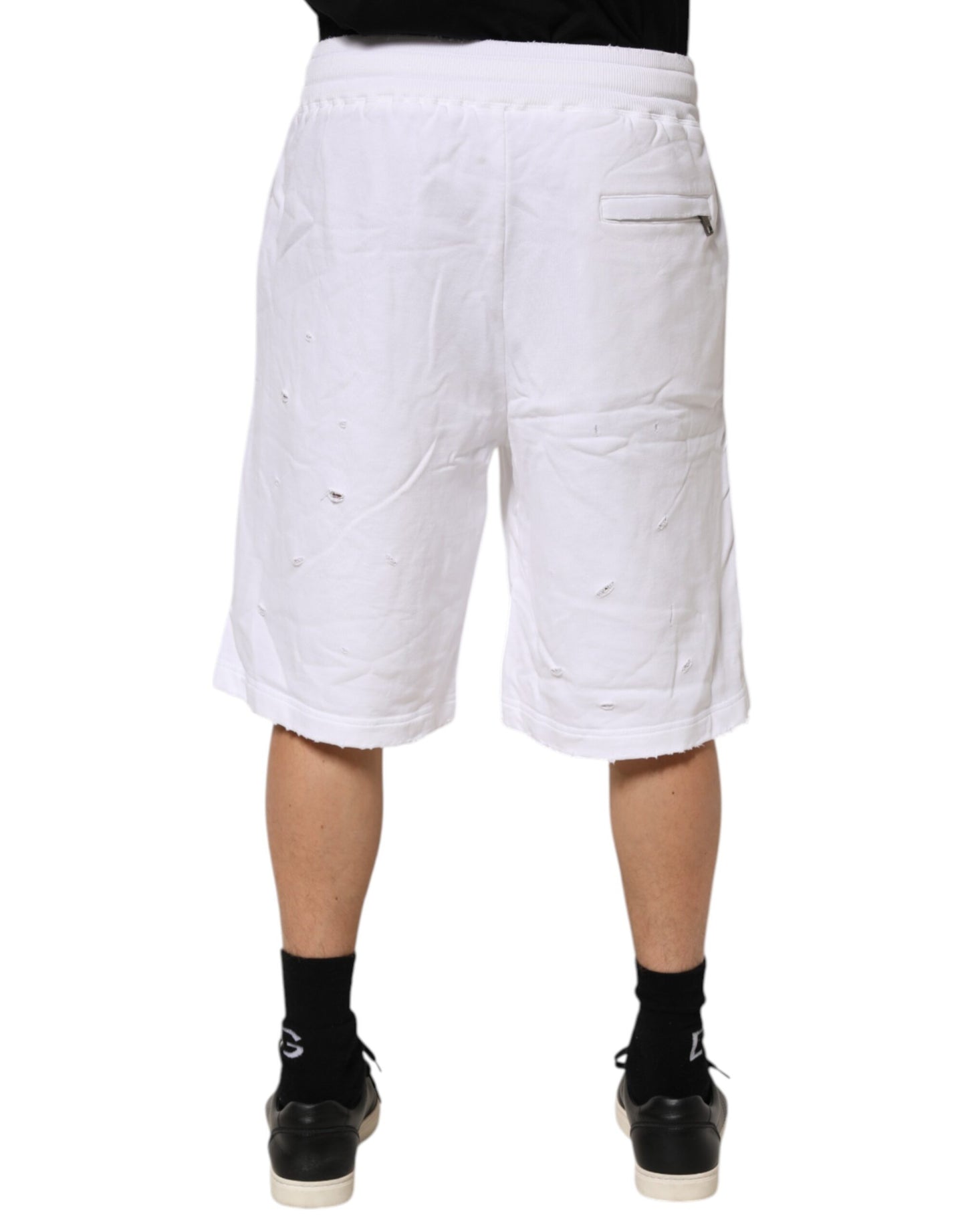 Dolce & Gabbana White Ripped Mid Waist Casual Bermuda Short