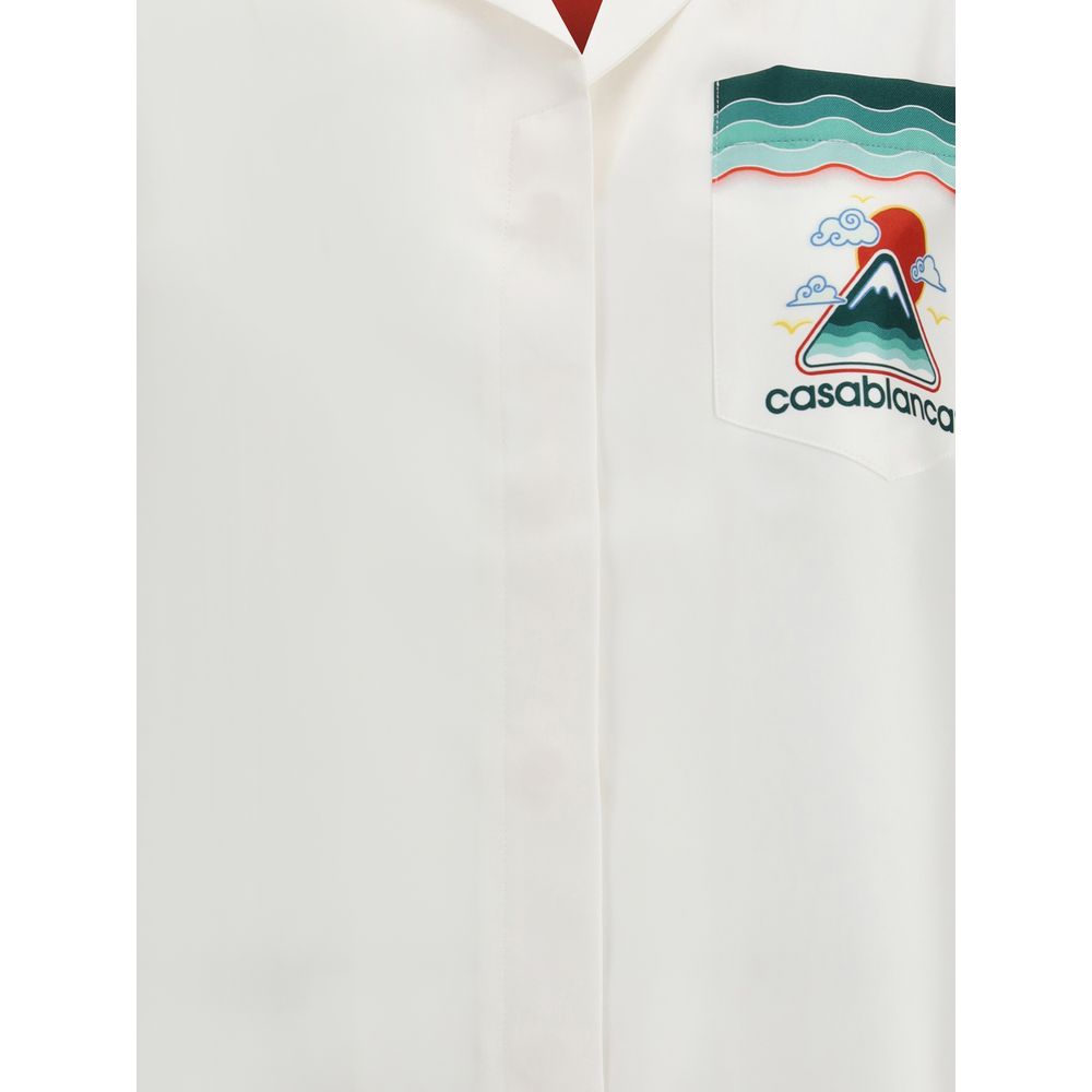 Chemise en soie Casablanca à col cubain et manches courtes