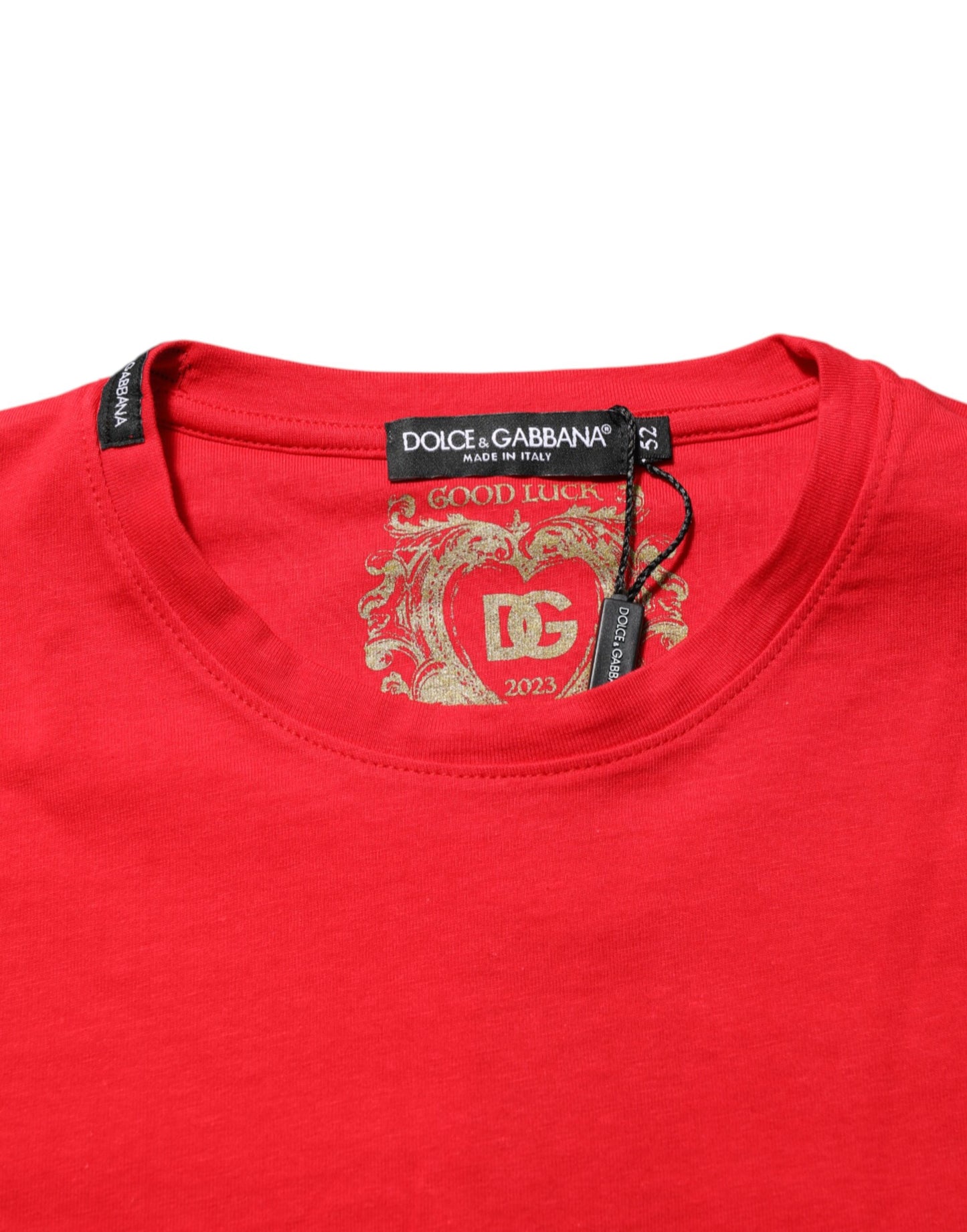 T-shirt à col rond en coton Dolce & Gabbana Red Goodluck 2023