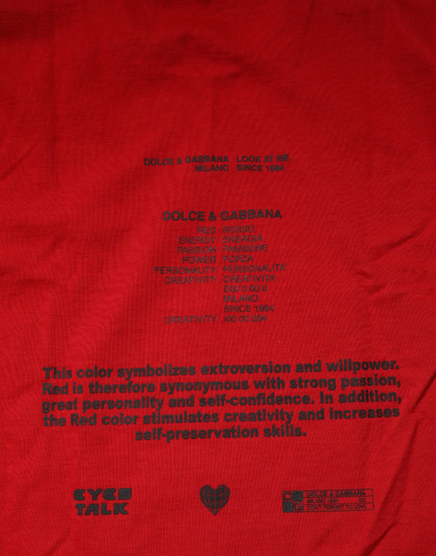 T-shirt à manches courtes en coton avec imprimé œil et logo rouge de Dolce & Gabbana