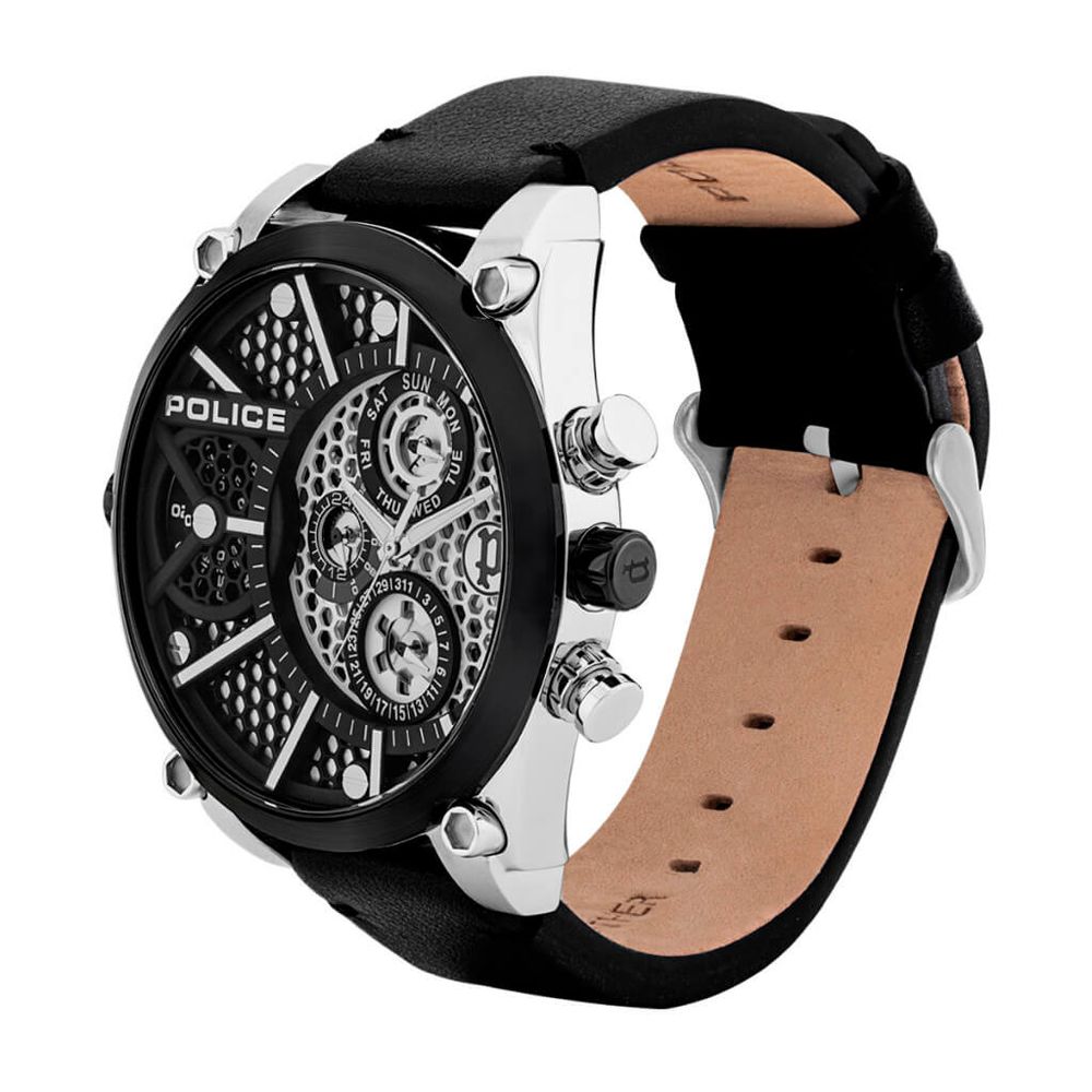 Politie zwart leren horloge