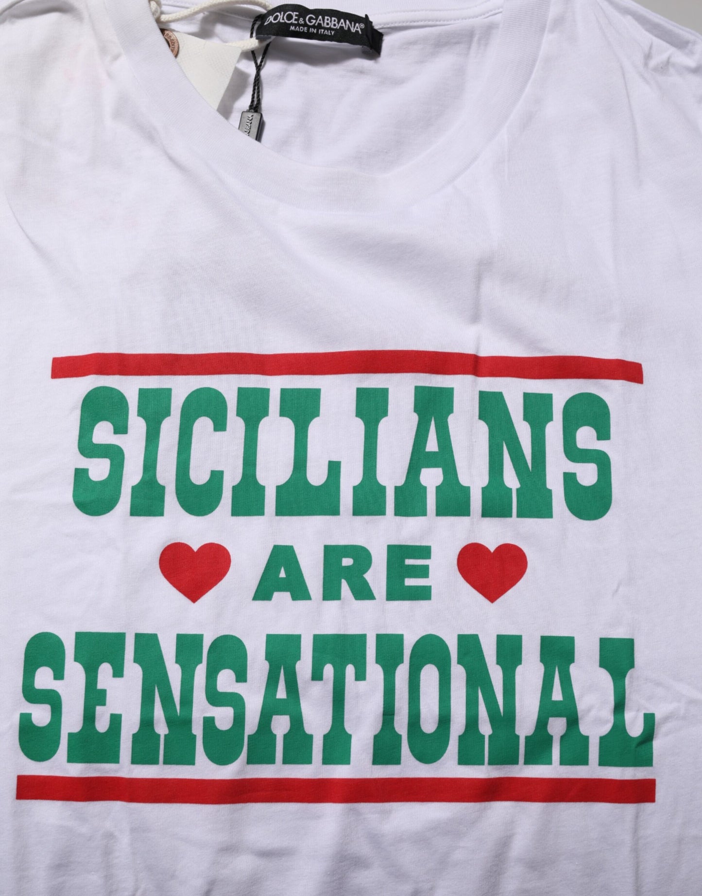 T-shirt en coton à col rond blanc avec imprimé graphique de Dolce & Gabbana