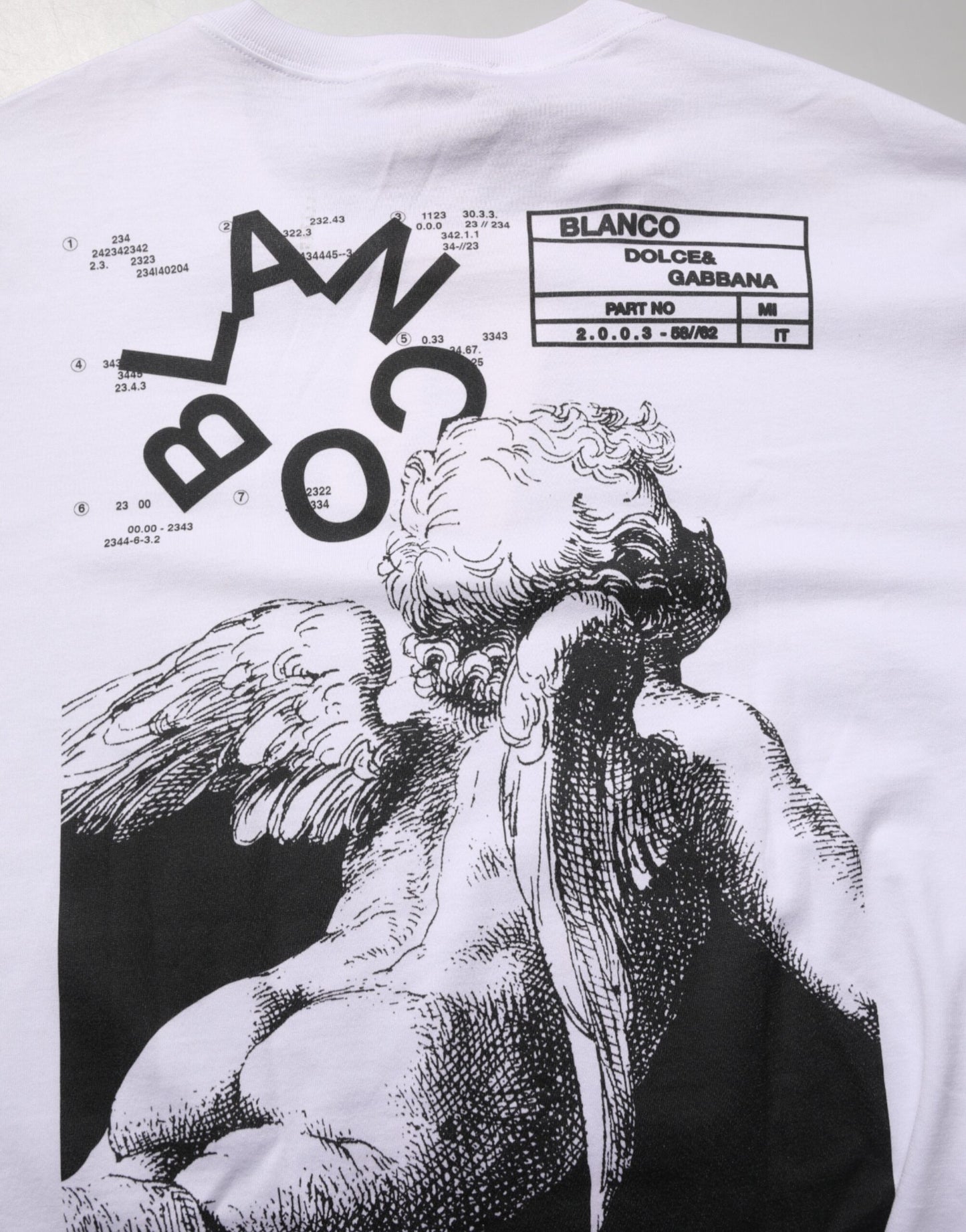 Dolce & Gabbana Wit Engelenprint Katoenen Heren T-shirt met Ronde Hals