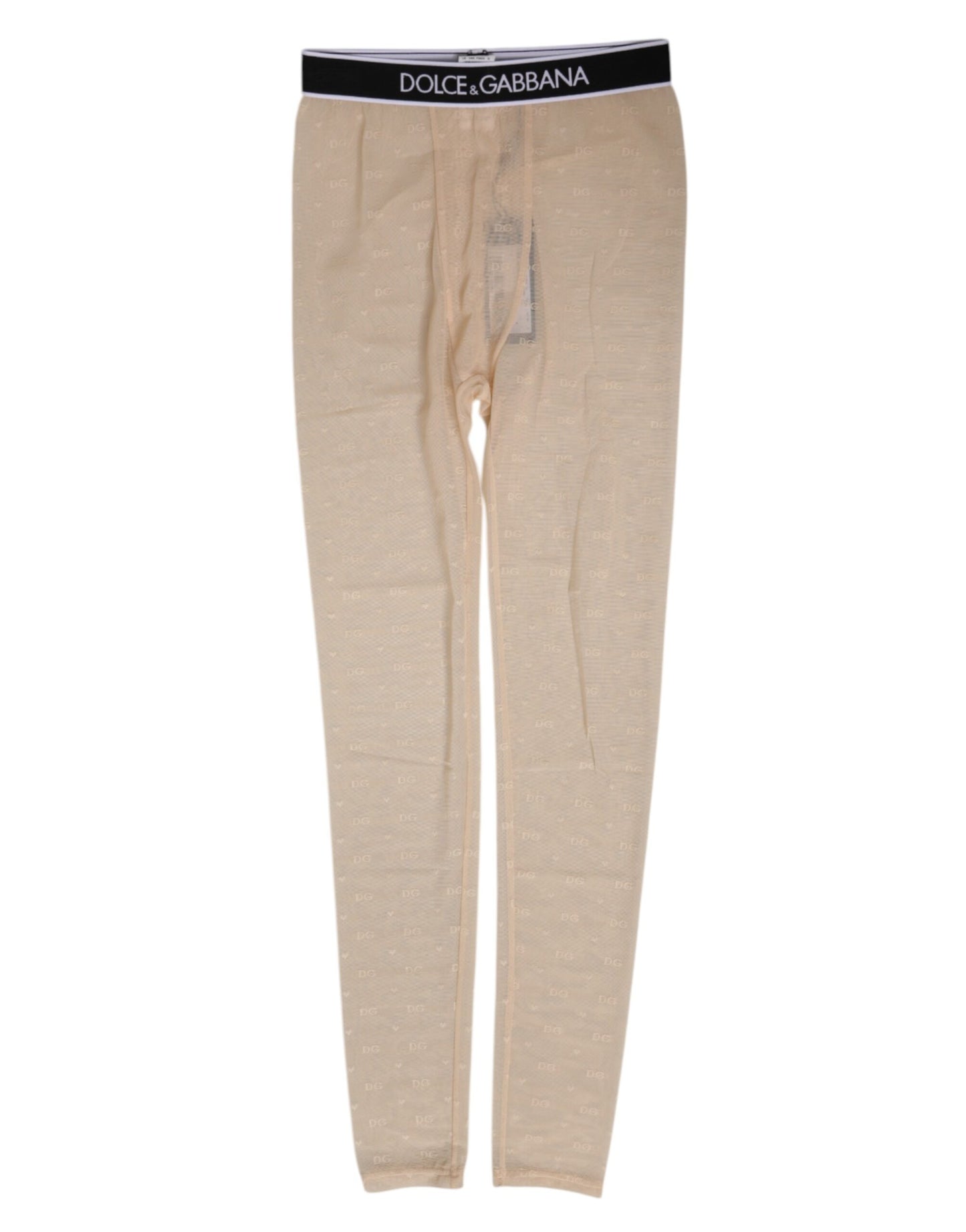 Leggings en nylon beige à logo et dentelle Dolce & Gabbana - Sous-vêtements