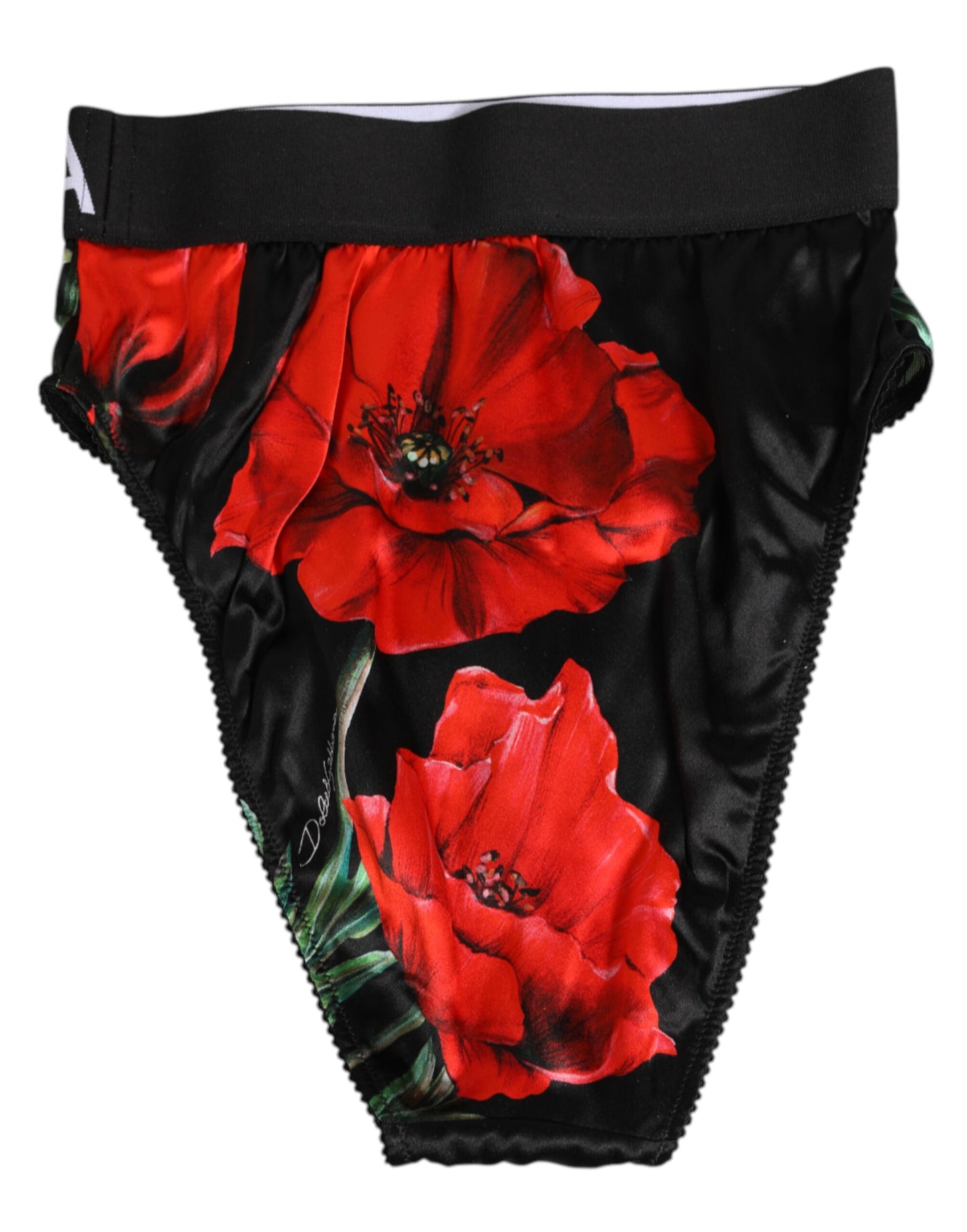 Dolce & Gabbana Zwarte Bloemenpatroon Zijden High Waist Slipje