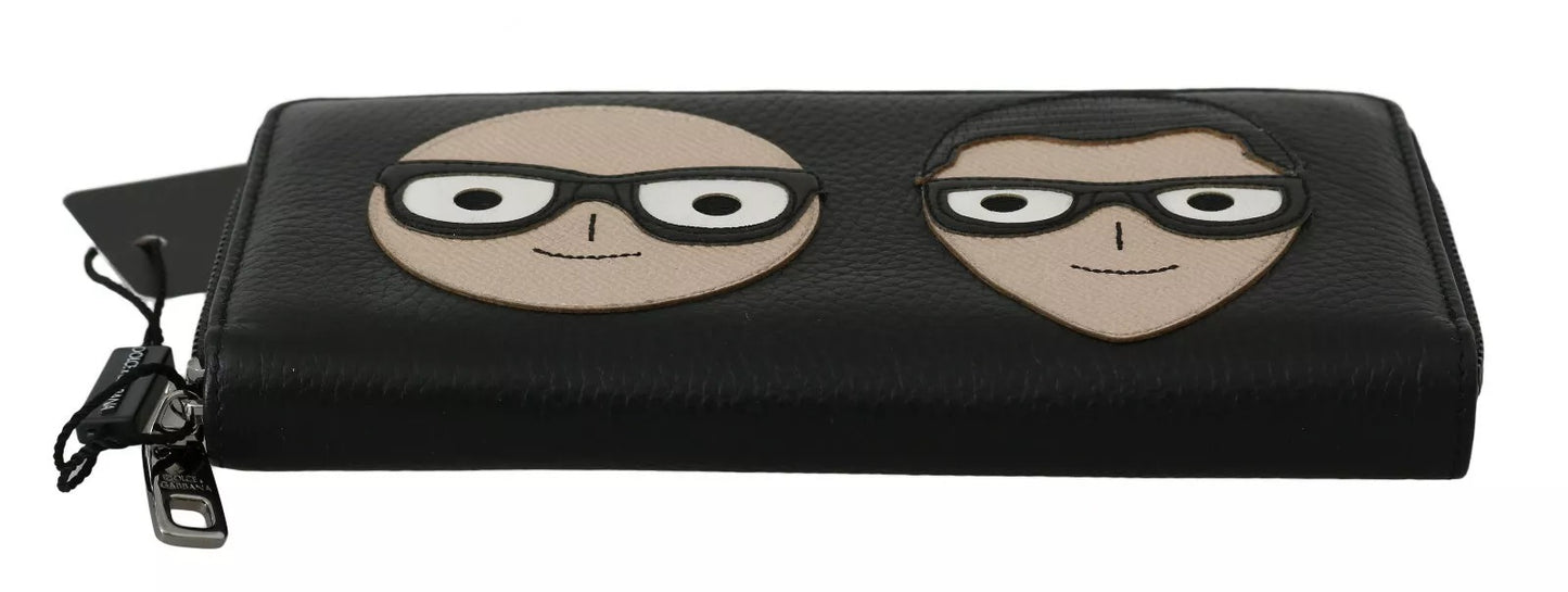 Portefeuille continental zippé en cuir noir Dolce & Gabbana pour homme #DGFAMILY
