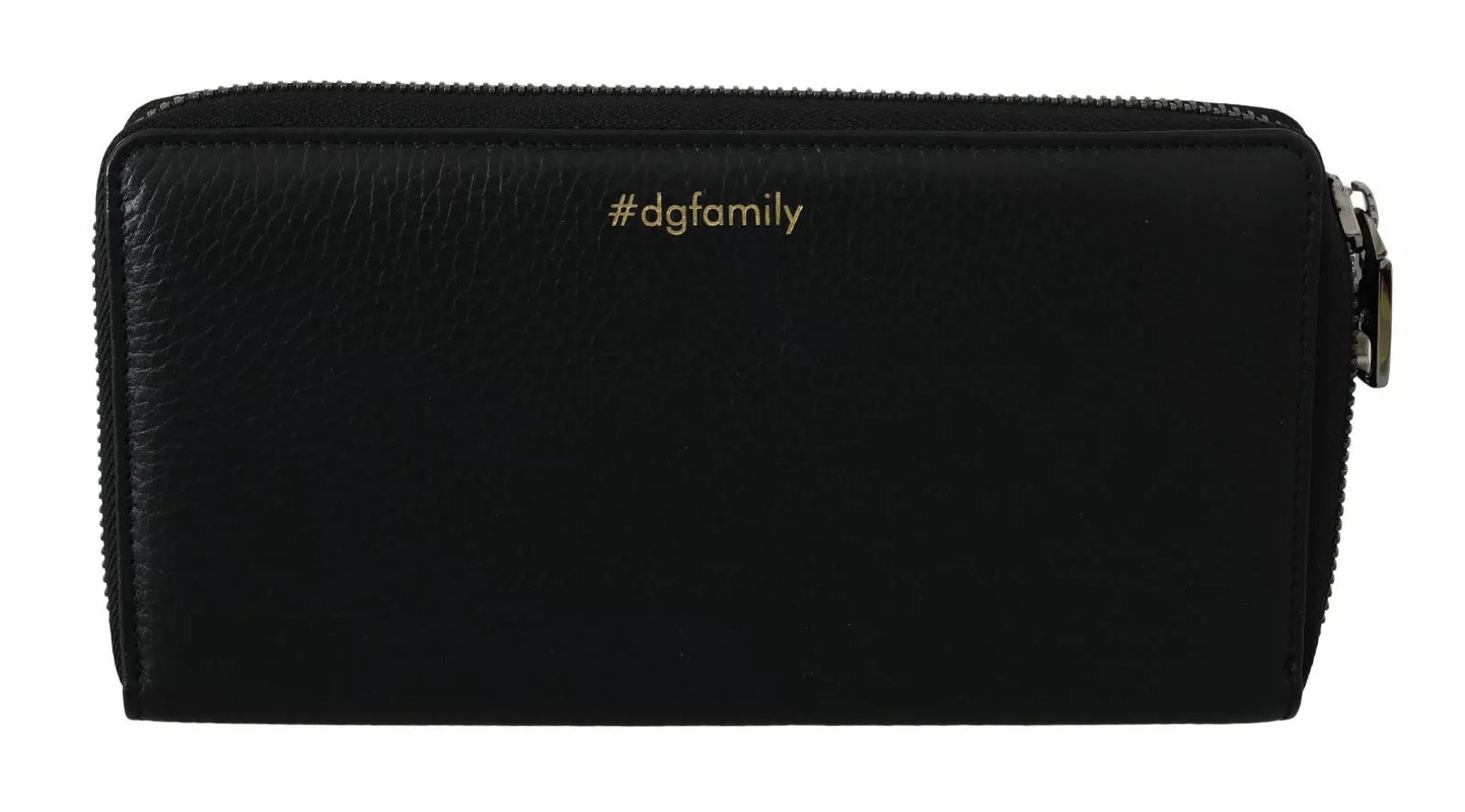 Portefeuille continental zippé en cuir noir Dolce & Gabbana pour homme #DGFAMILY