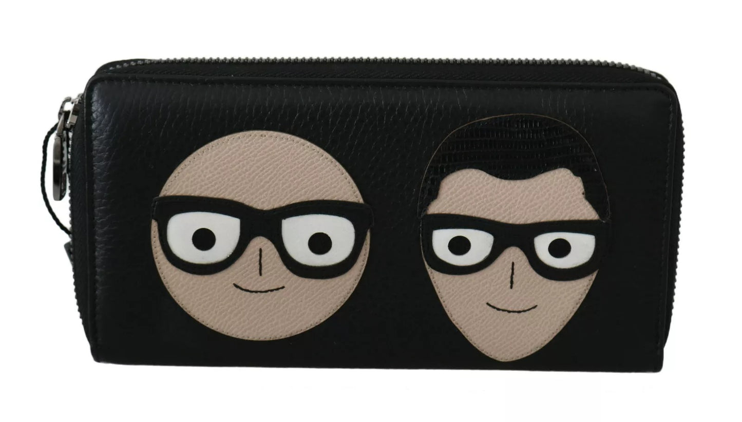 Portefeuille continental zippé en cuir noir Dolce & Gabbana pour homme #DGFAMILY