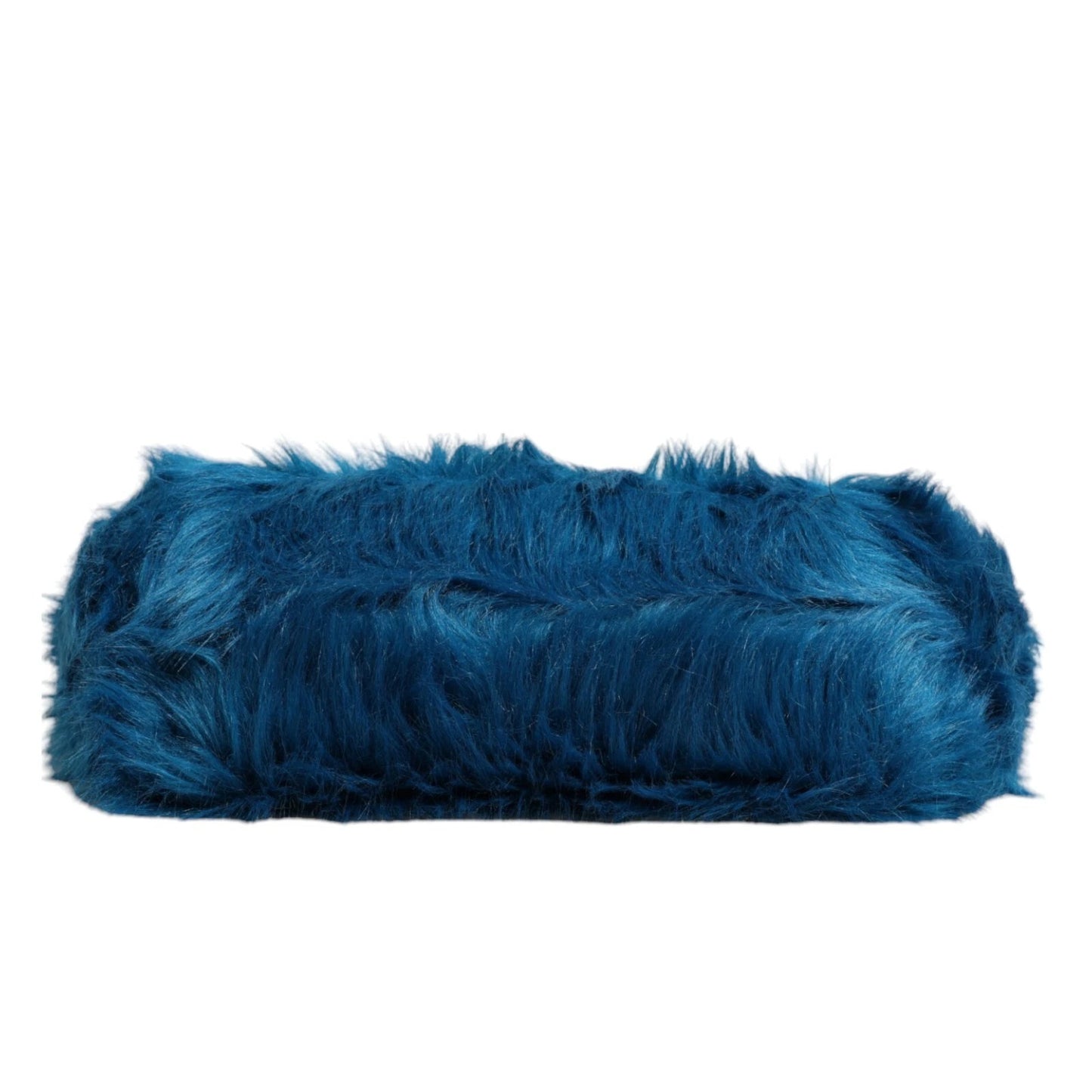 Sac à main porté épaule Dolce & Gabbana bleu en fourrure avec plaque logo et double poignée.