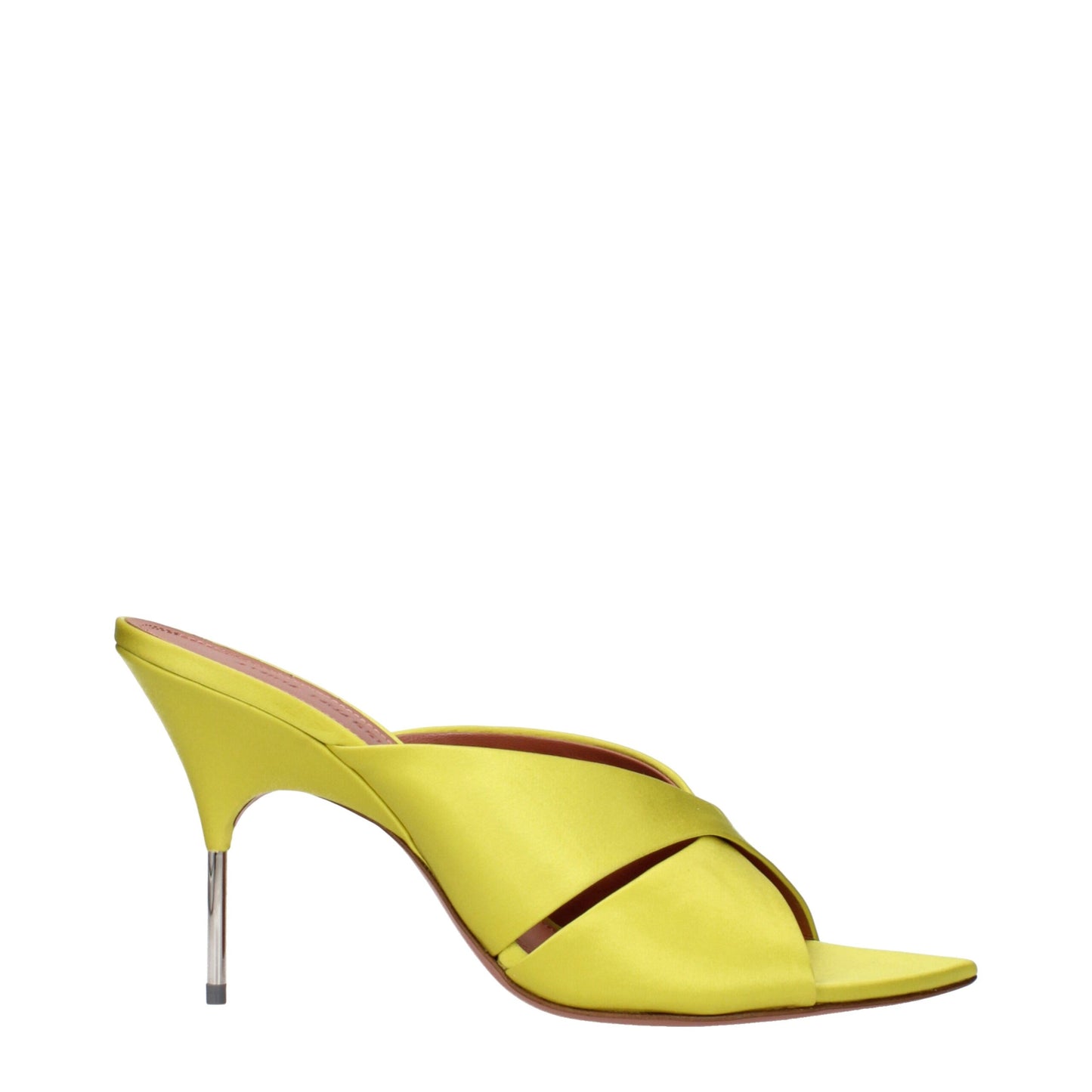 Sandales à talons aiguilles en satin vert d'Amina Muaddi
