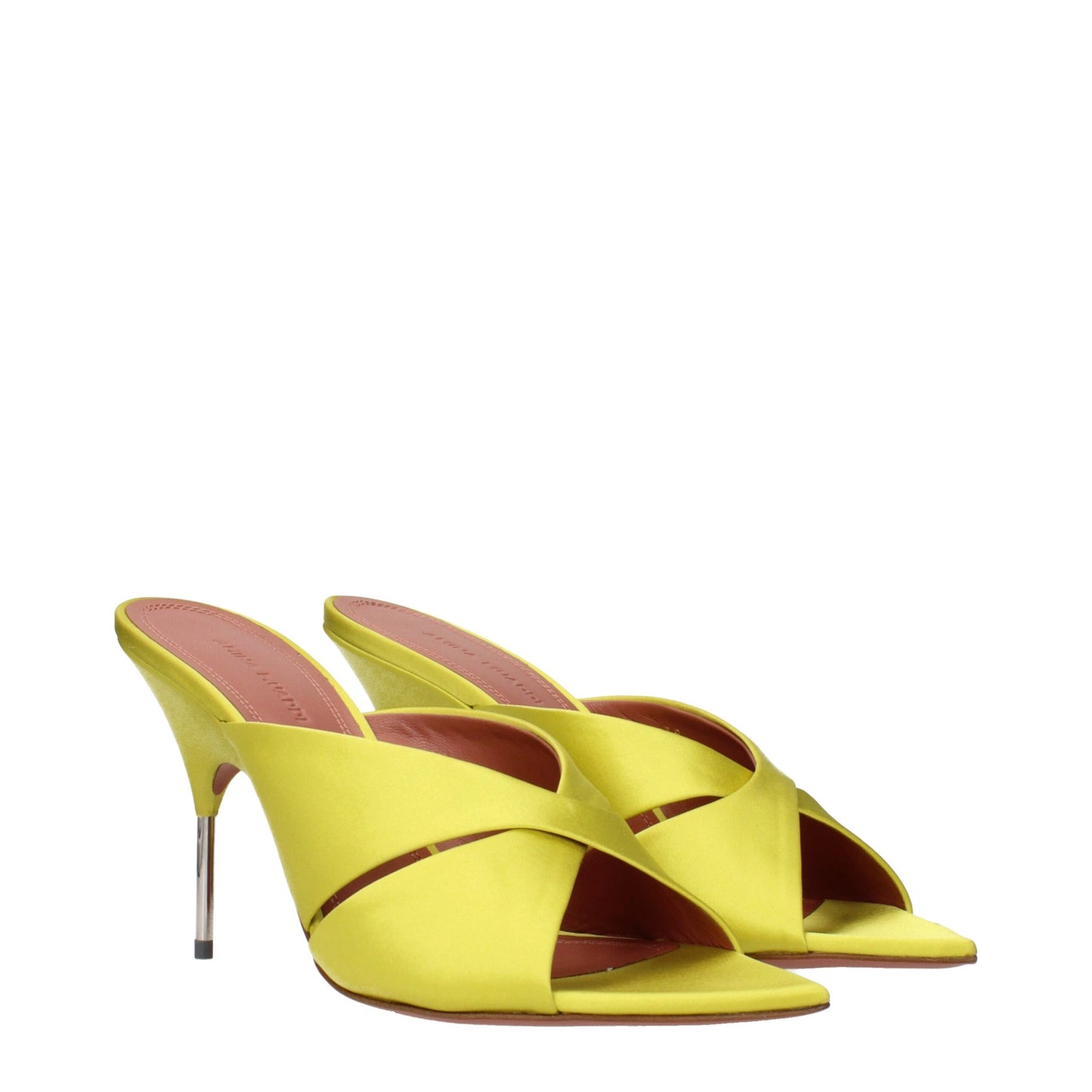 Sandales à talons aiguilles en satin vert d'Amina Muaddi