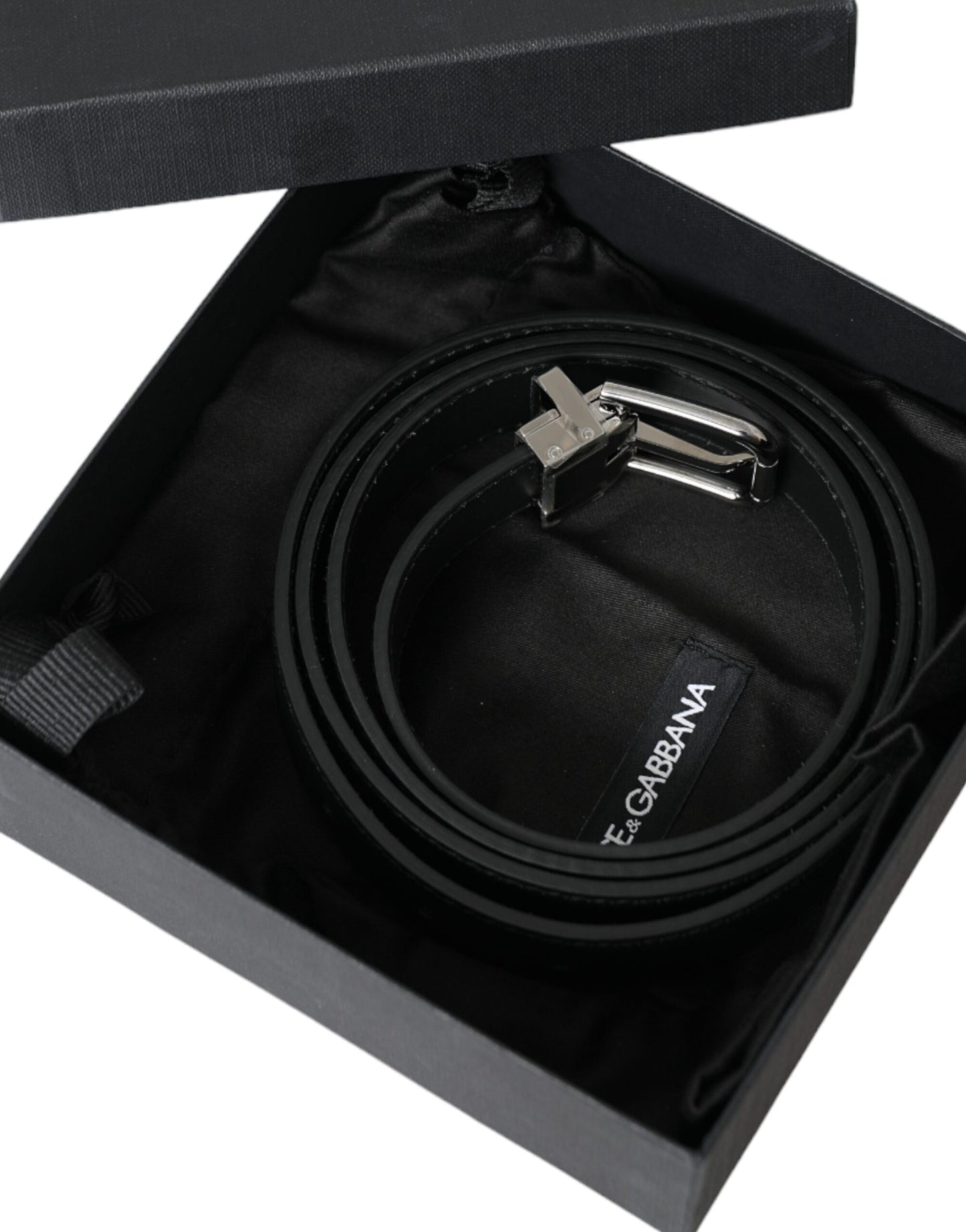 Ceinture Dolce & Gabbana en cuir noir avec boucle en métal argenté pour homme