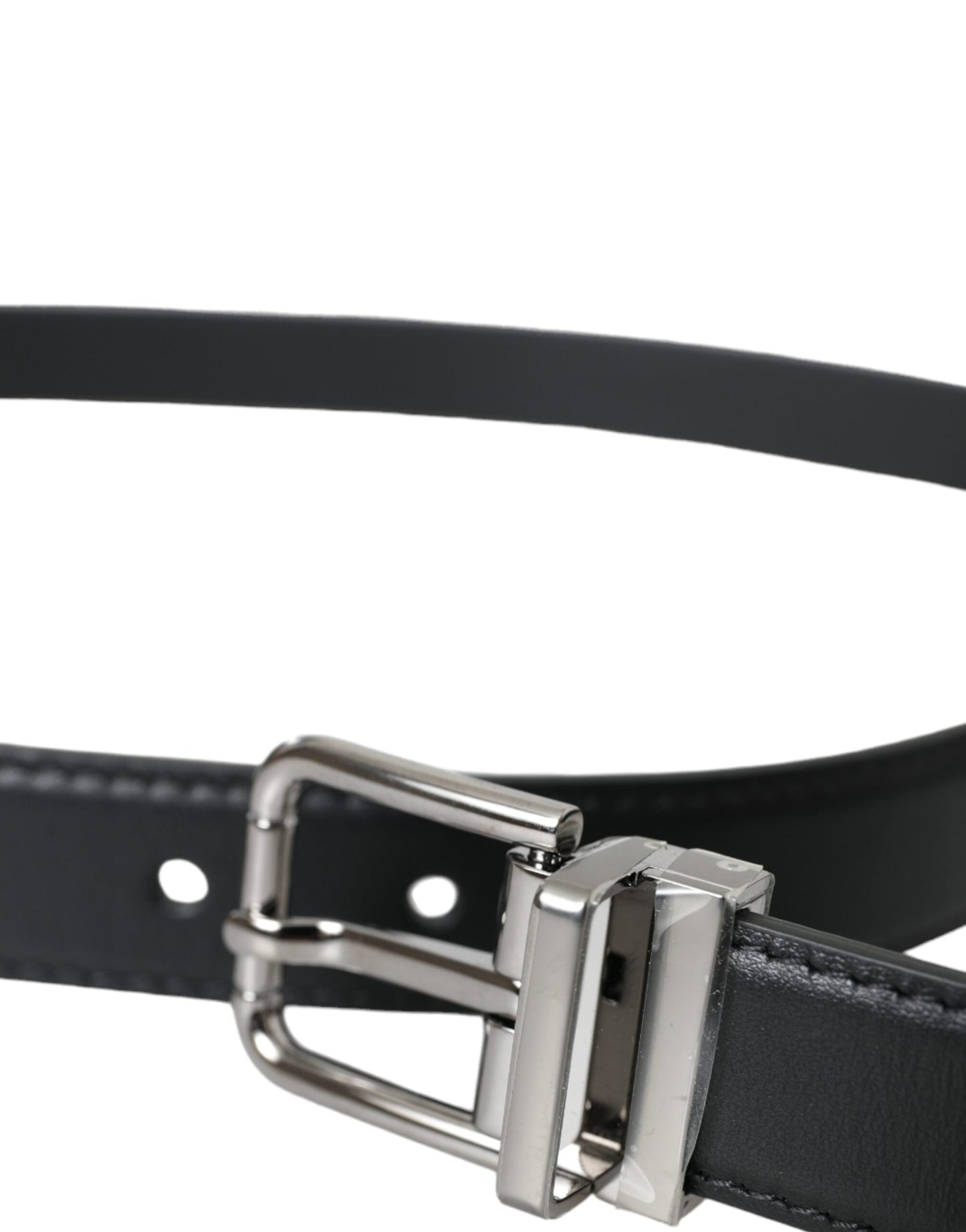 Ceinture Dolce & Gabbana en cuir noir avec boucle en métal argenté pour homme