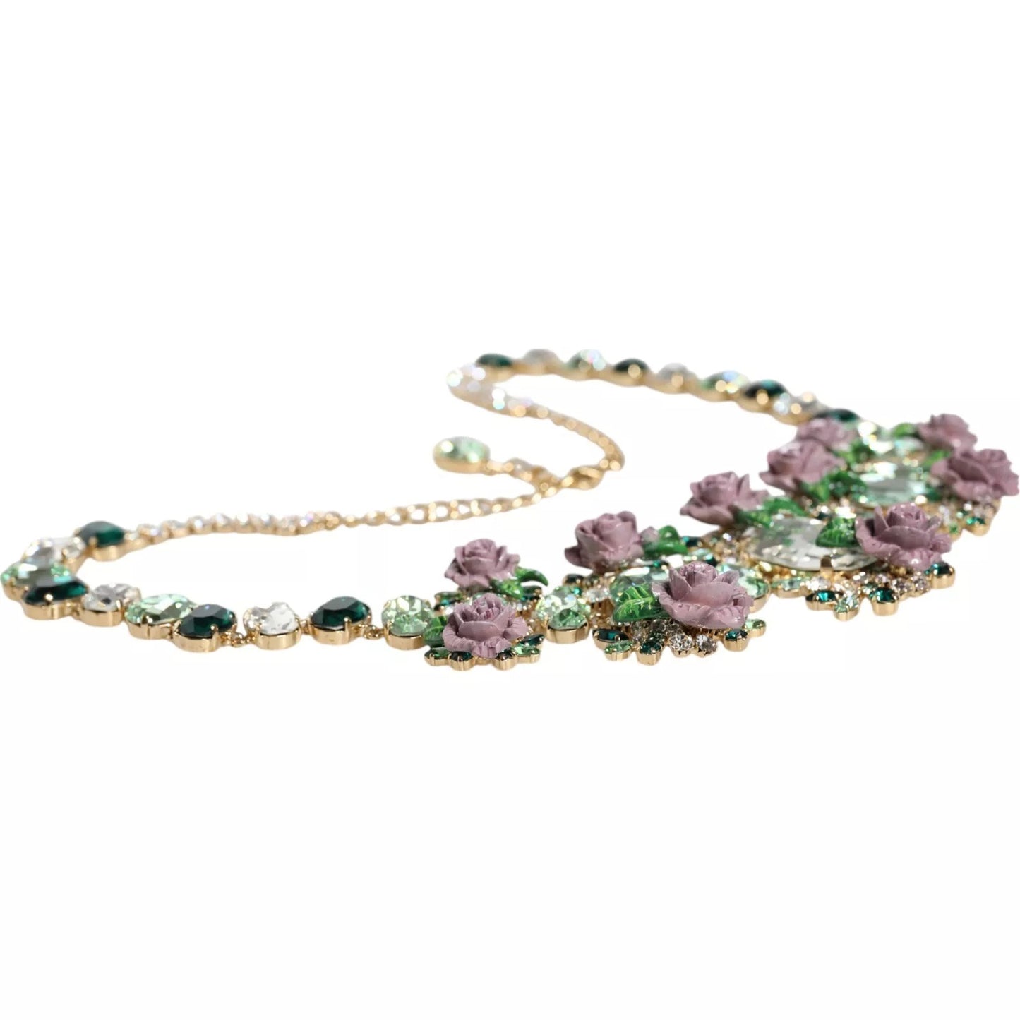 Dolce & Gabbana gouden ketting van messing schakels met rozenblaadjes en kristallen