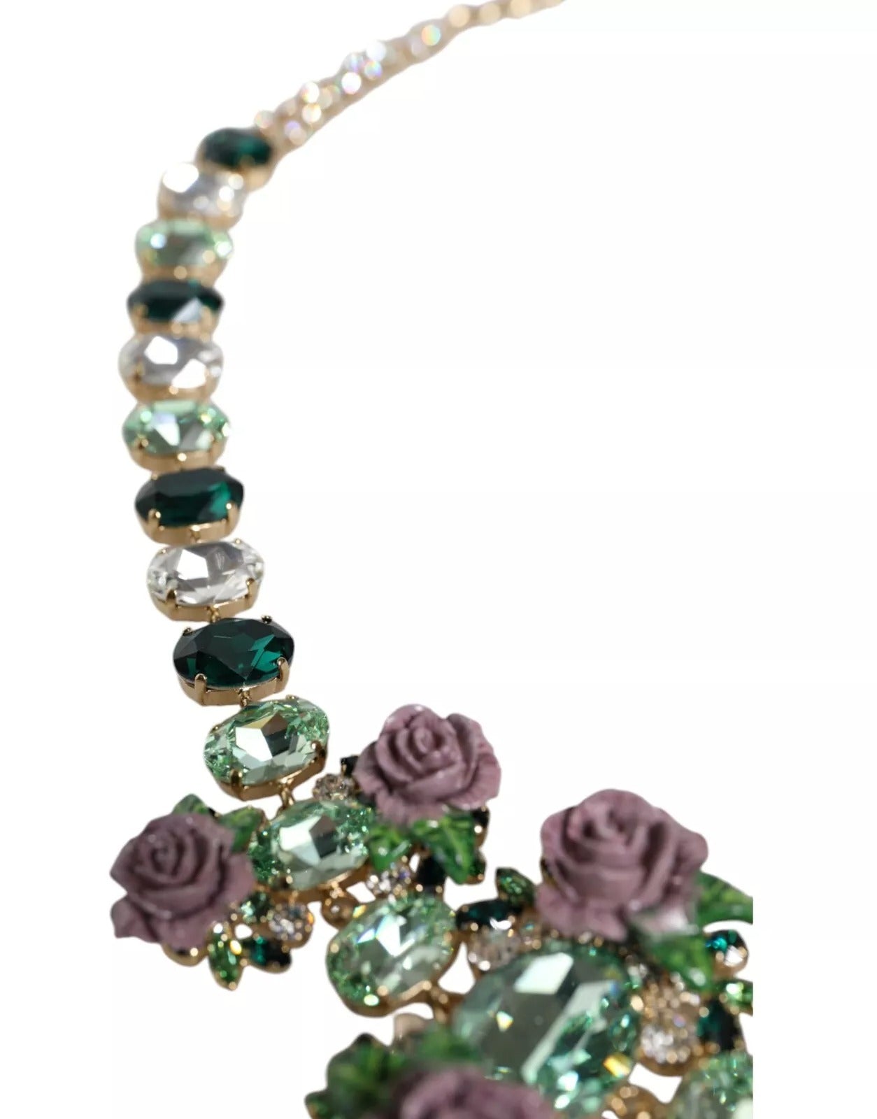 Dolce & Gabbana gouden ketting van messing schakels met rozenblaadjes en kristallen