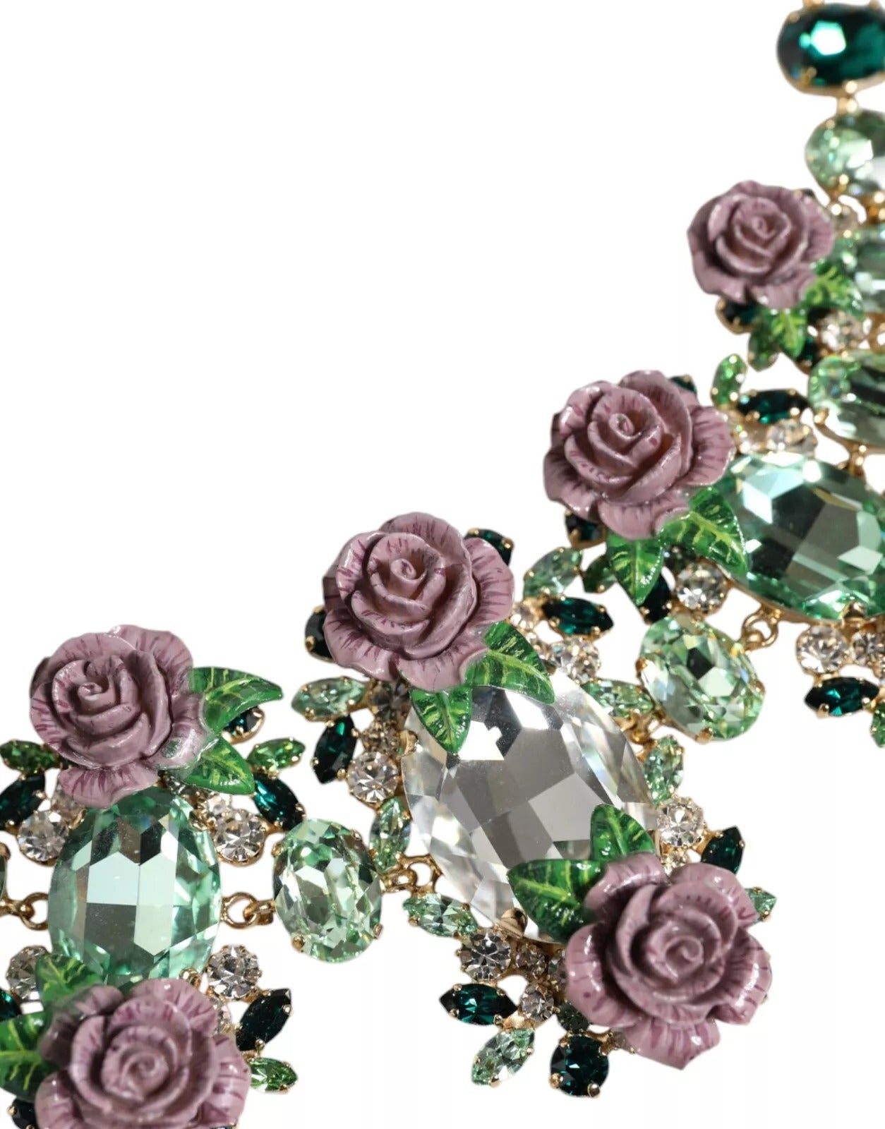 Dolce & Gabbana gouden ketting van messing schakels met rozenblaadjes en kristallen