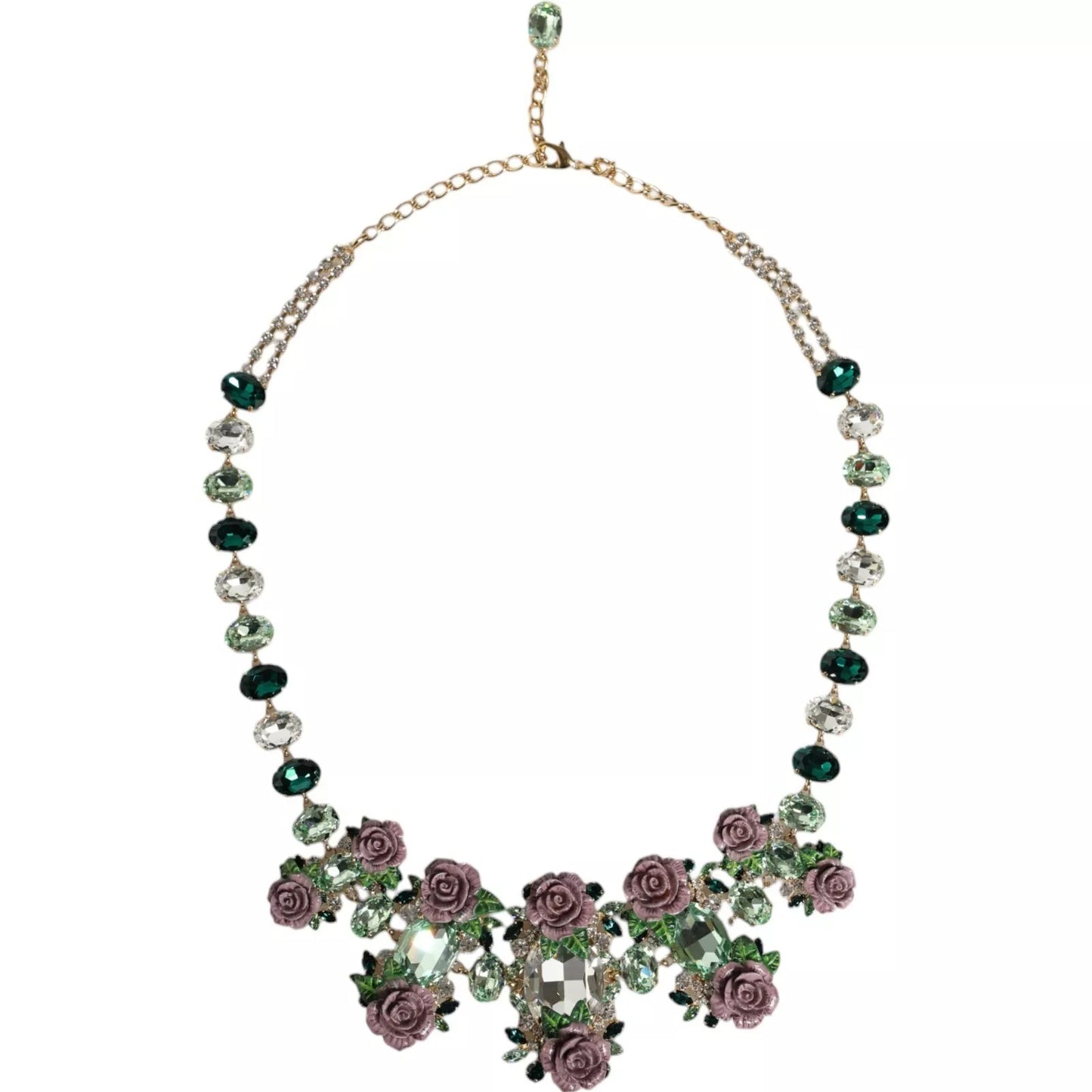 Dolce & Gabbana gouden ketting van messing schakels met rozenblaadjes en kristallen