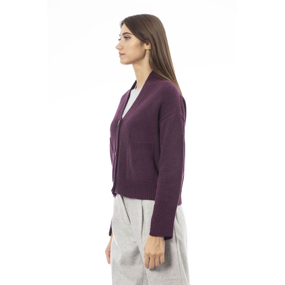 Alpha Studio Cardigan en laine mérinos bordeaux pour femme