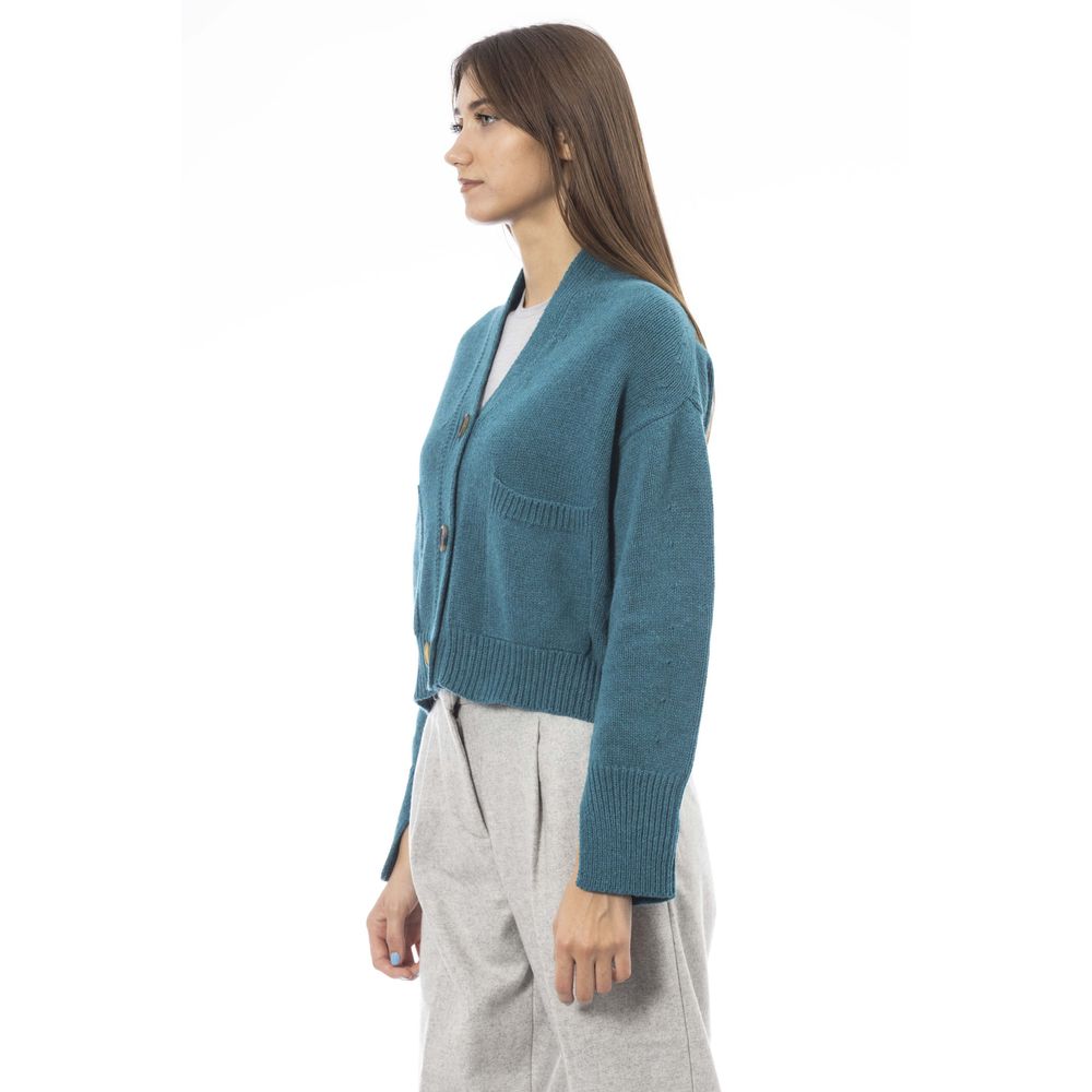 Alpha Studio Cardigan pour femme en laine mérinos bleu sarcelle