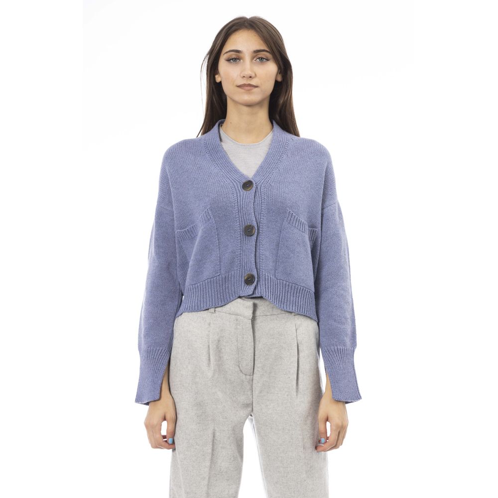 Alpha Studio Cardigan pour femme en laine mérinos bleu clair
