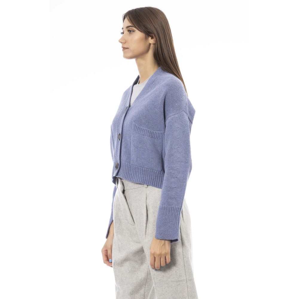 Alpha Studio Cardigan pour femme en laine mérinos bleu clair