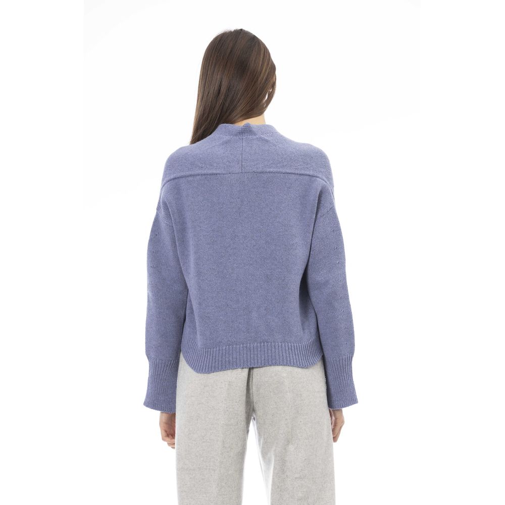 Alpha Studio Cardigan pour femme en laine mérinos bleu clair