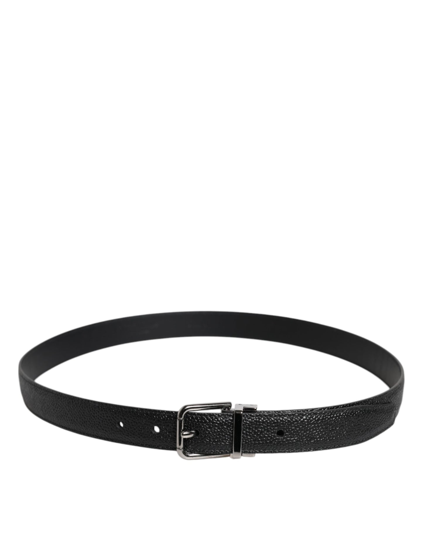 Dolce & Gabbana leren herengordel met zilveren gesp, zwart, met textuur.